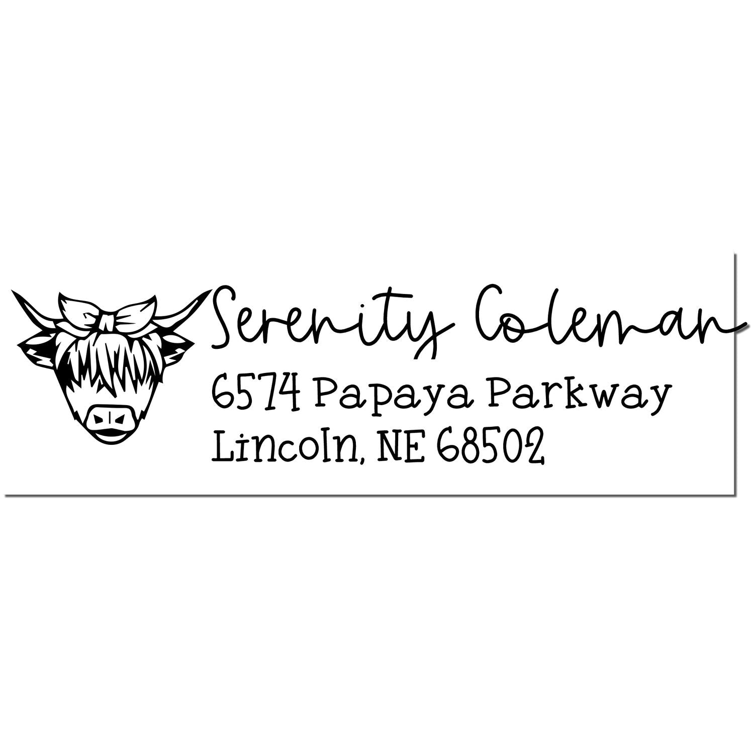 Slim Pre-Inked Lazy Highland Cow Customize Home Address For Envelopes Stamp