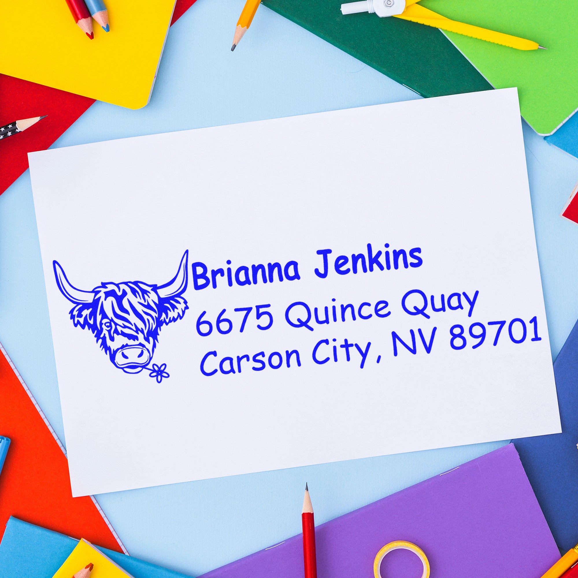 Self-Inking Playful Cow Customizable Return Address Stamp