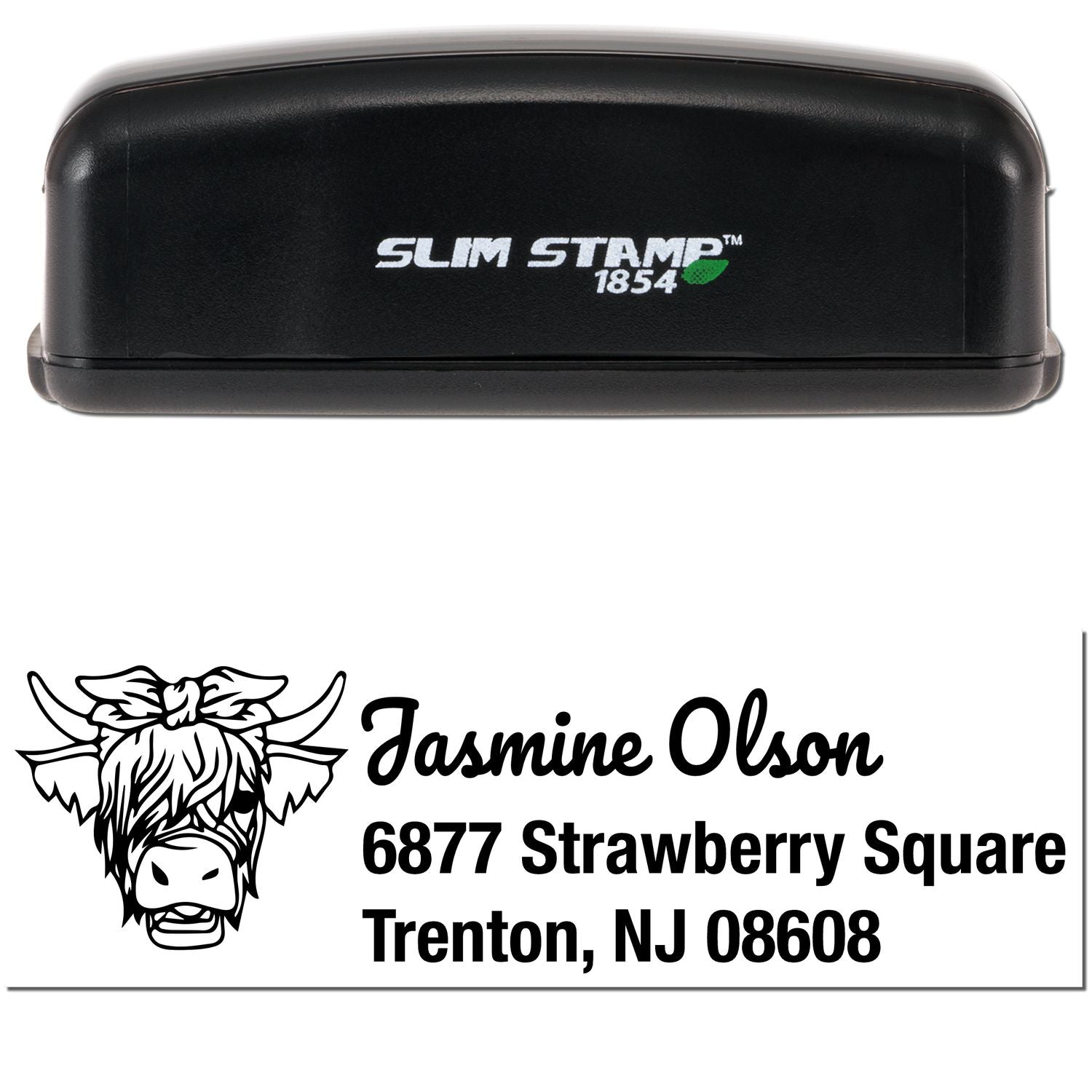 Slim Pre-Inked Sociable Cow Customizable Return Address Stamp