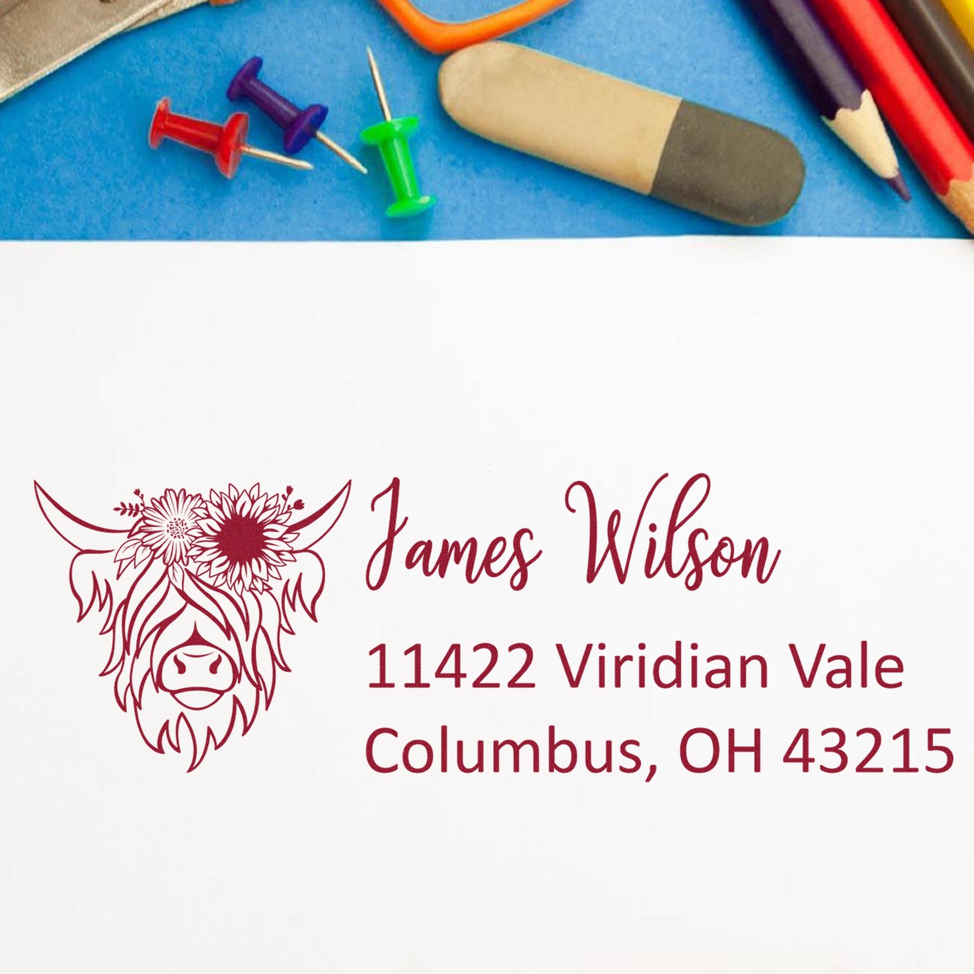 Self-Inking Lush Coated Cow Customizable Mail Address Stamp