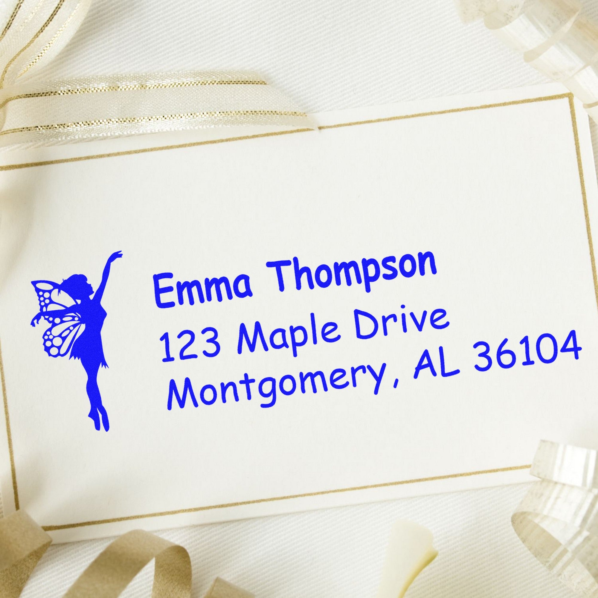 Slim Pre-Inked Whimsical Thistle Fairy Customized Address Label Stamp