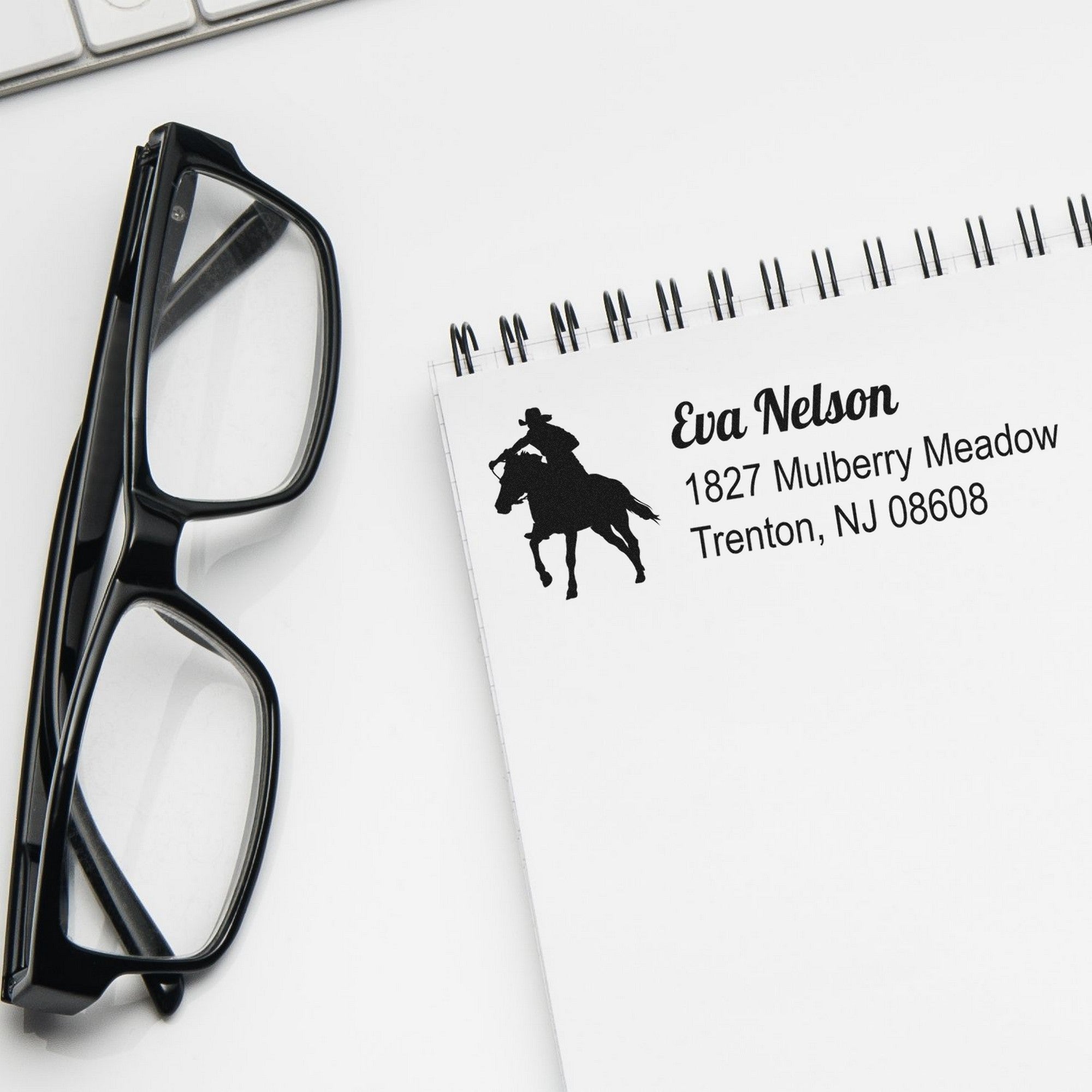 Self-Inking Stormy Midnight Equestrian Handmade Name and Address Stamp