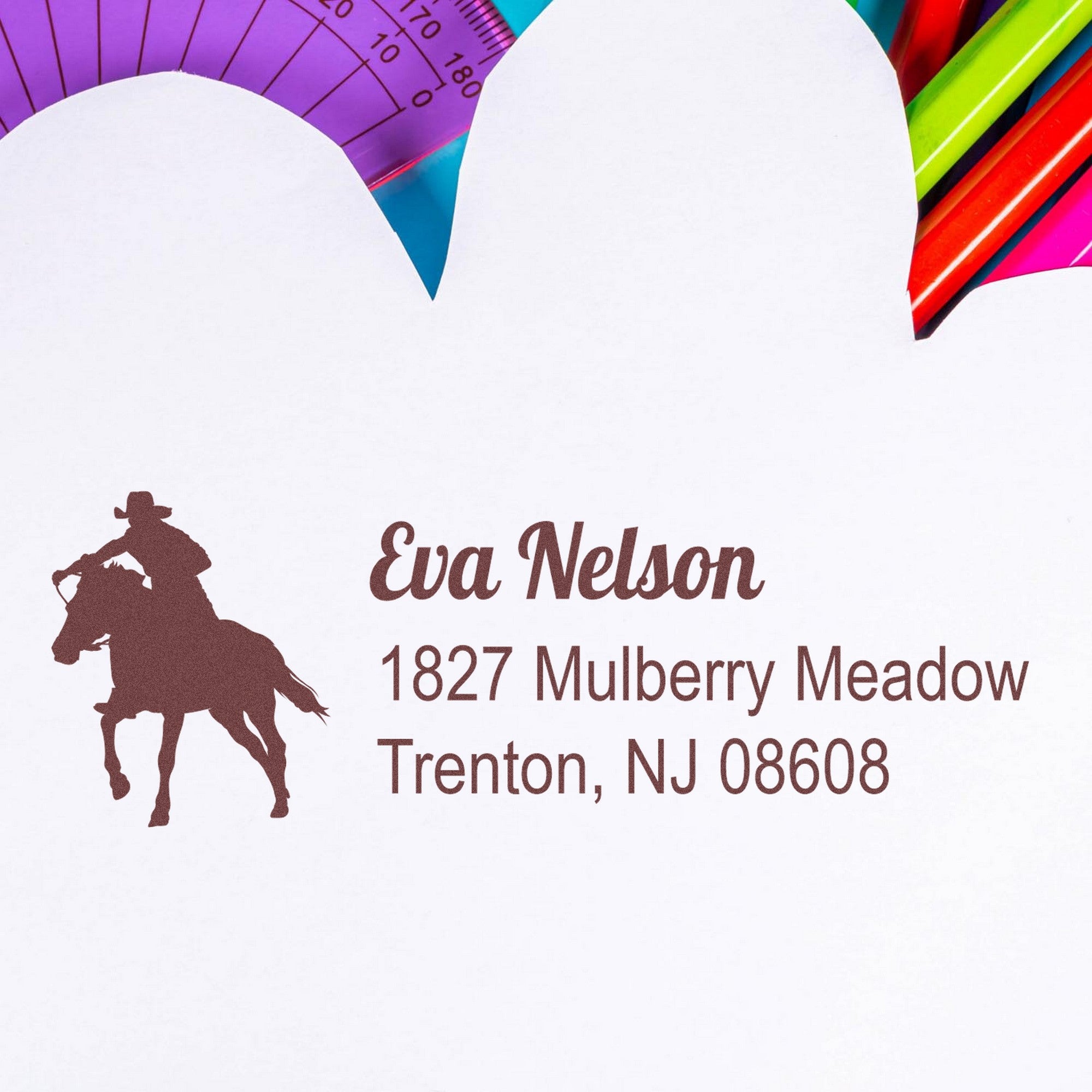 Self-Inking Stormy Midnight Equestrian Handmade Name and Address Stamp