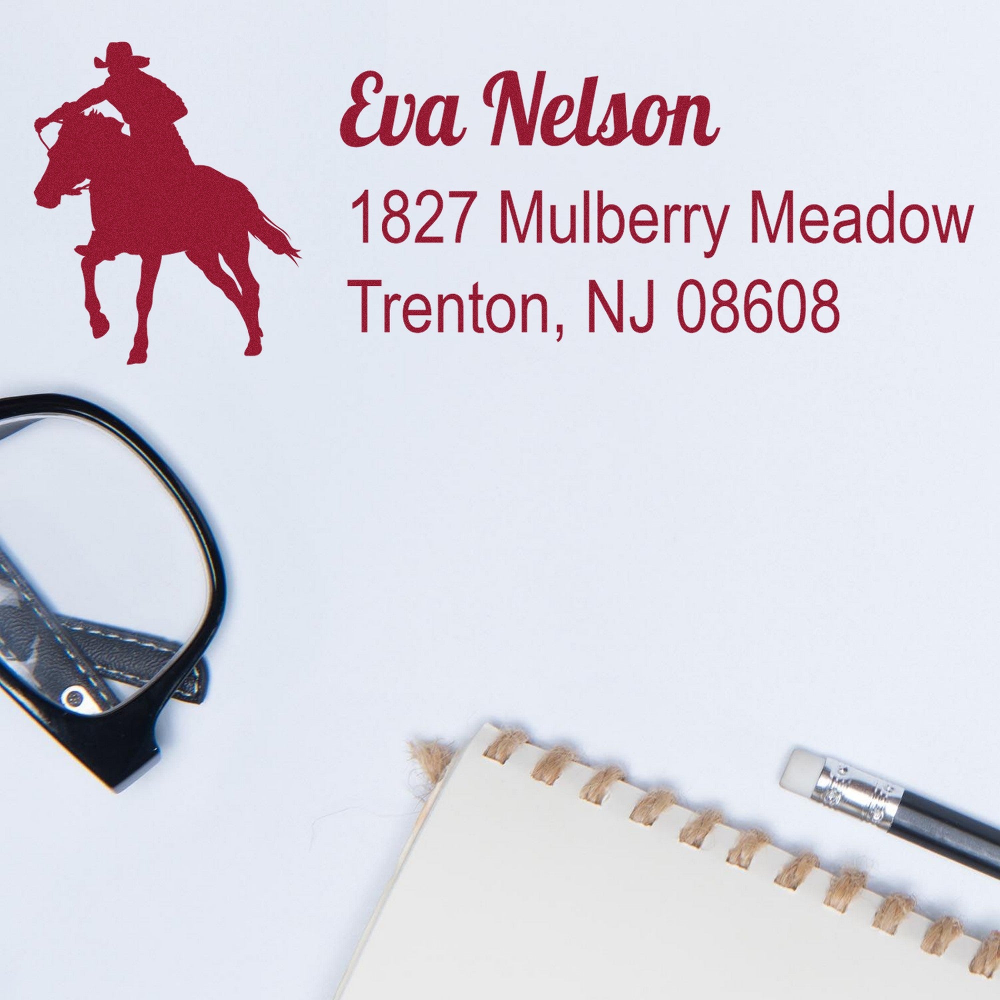 Self-Inking Stormy Midnight Equestrian Handmade Name and Address Stamp