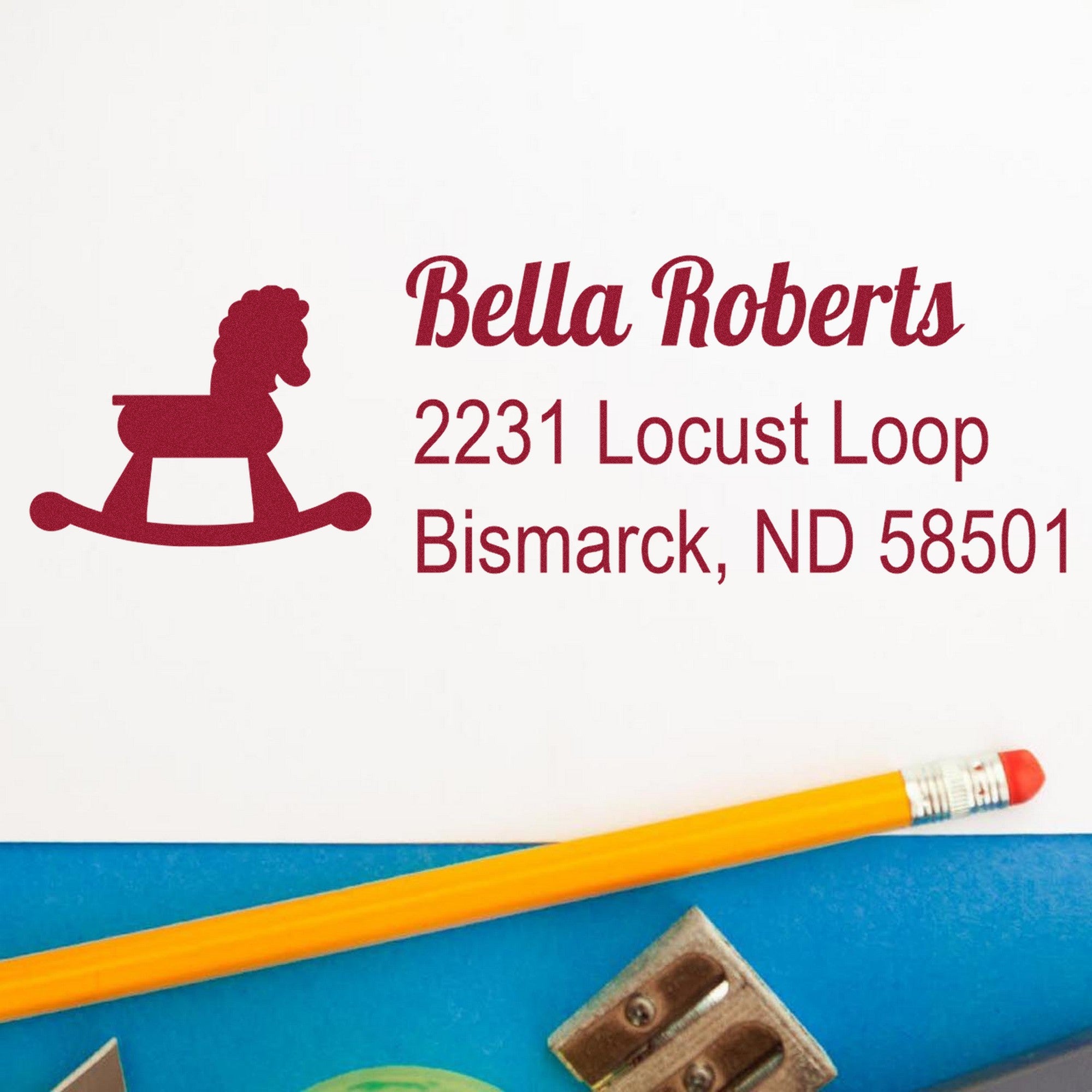 Playful Rocking Horse Customizable New Address Rubber Stamp