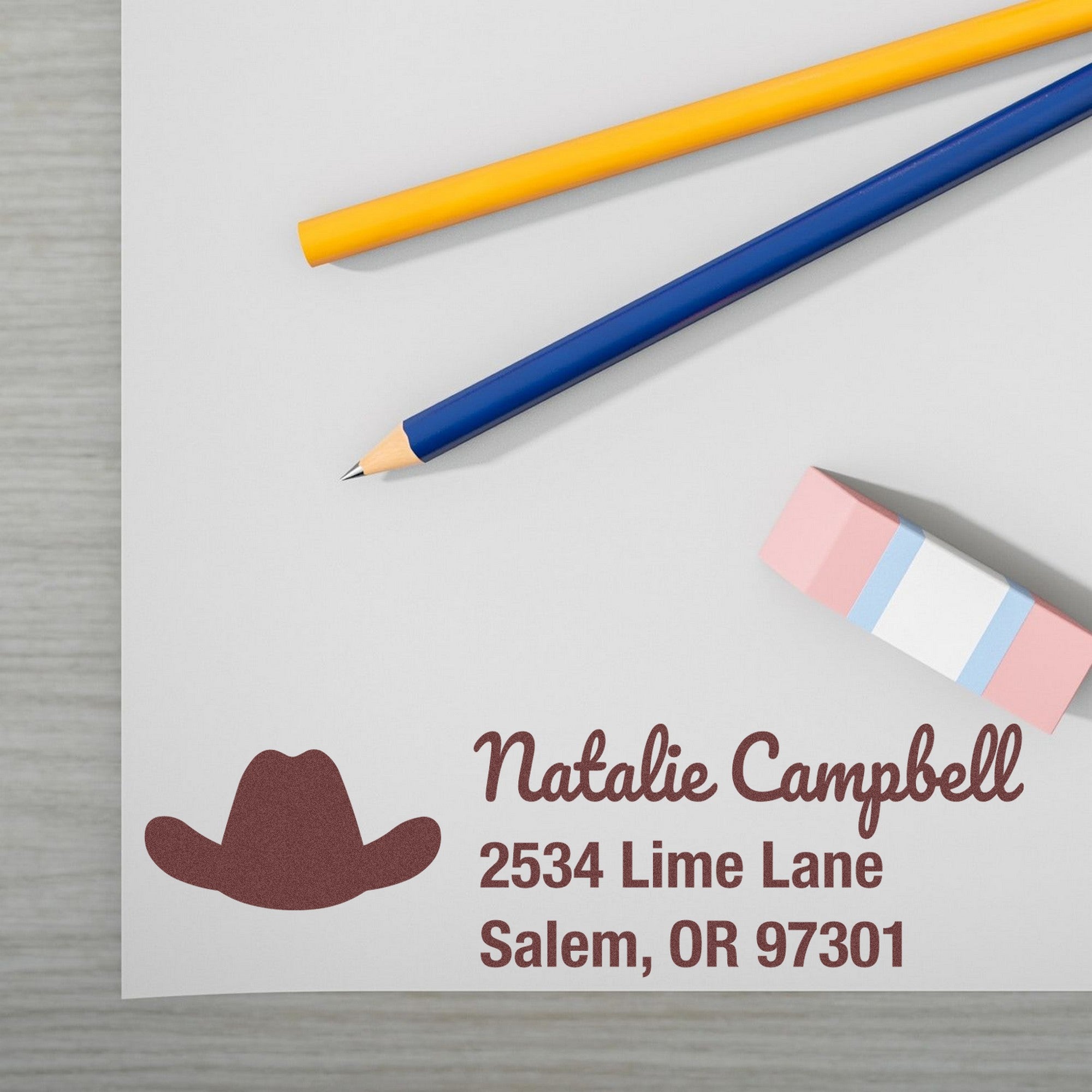 Slim Pre-Inked Cowboy Hat Horse Customizable Mailing Stamp