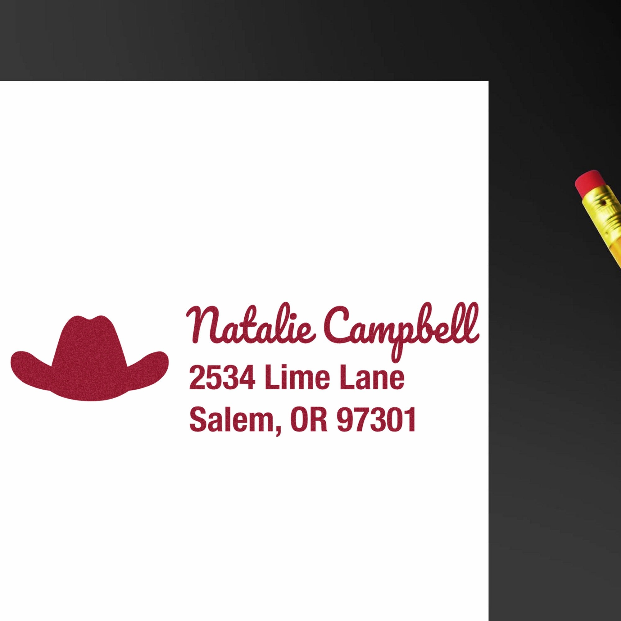 Slim Pre-Inked Cowboy Hat Horse Customizable Mailing Stamp