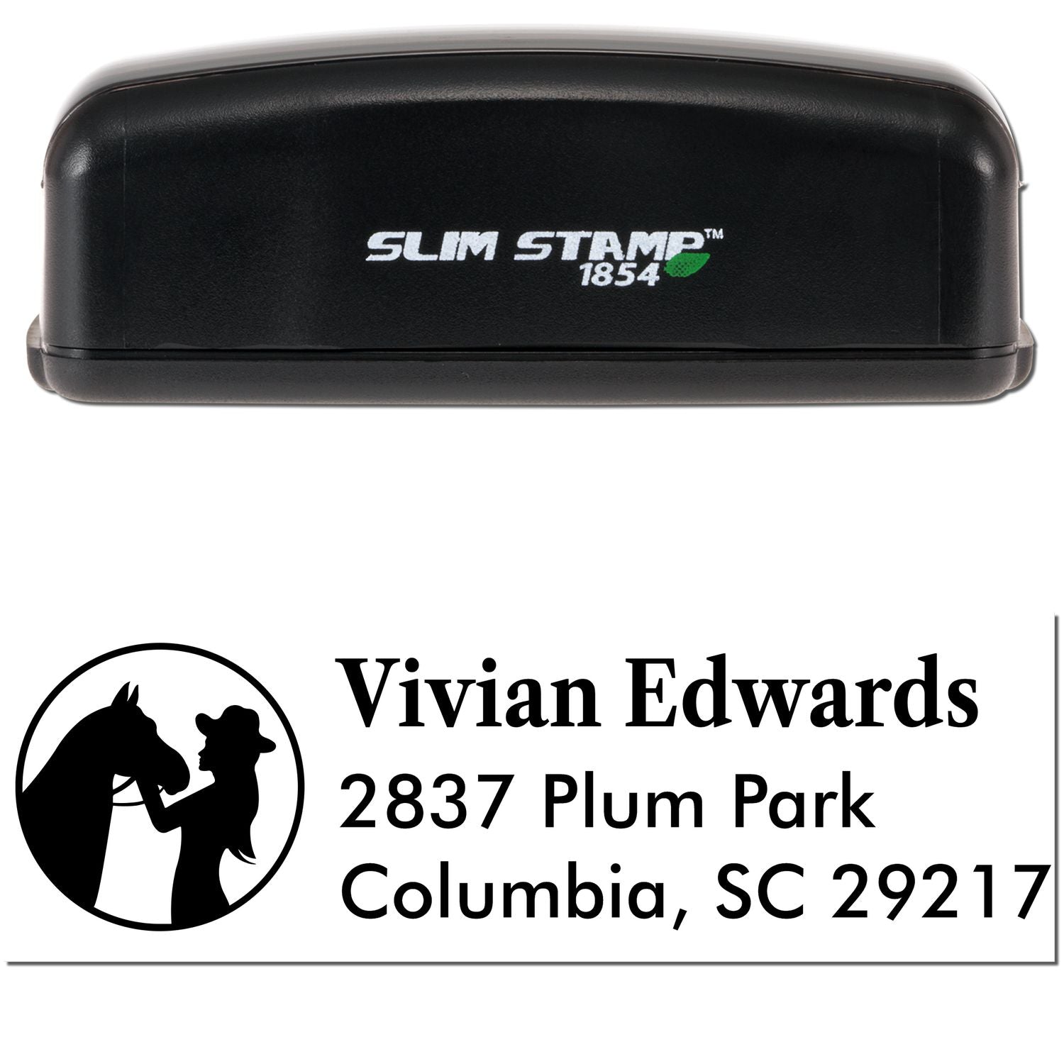 Slim Pre-Inked Cowgirl's Companion Horse Customizable Address Return Stamp