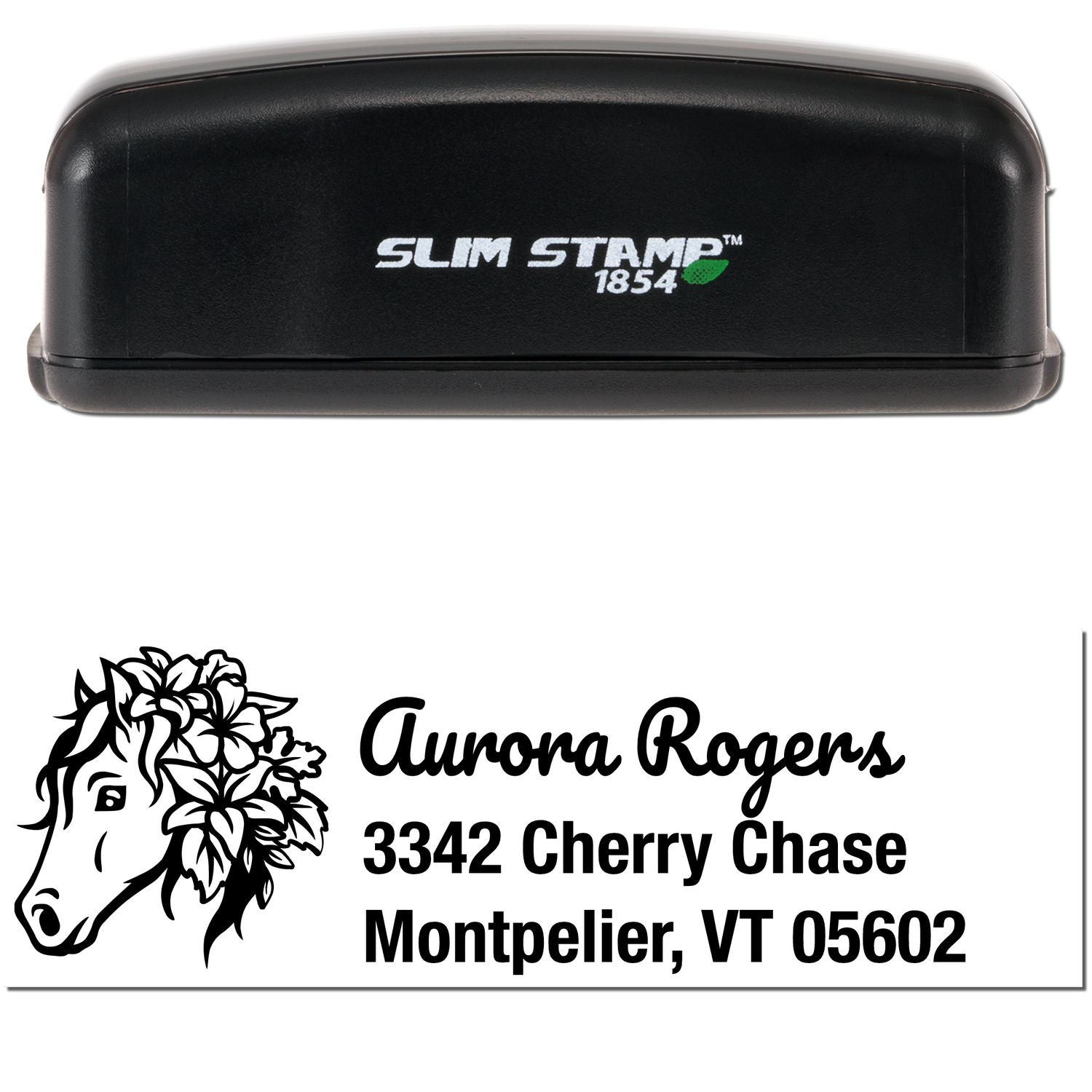 Slim Pre-Inked Proud Prince Horse Customizable Address Label Stamp