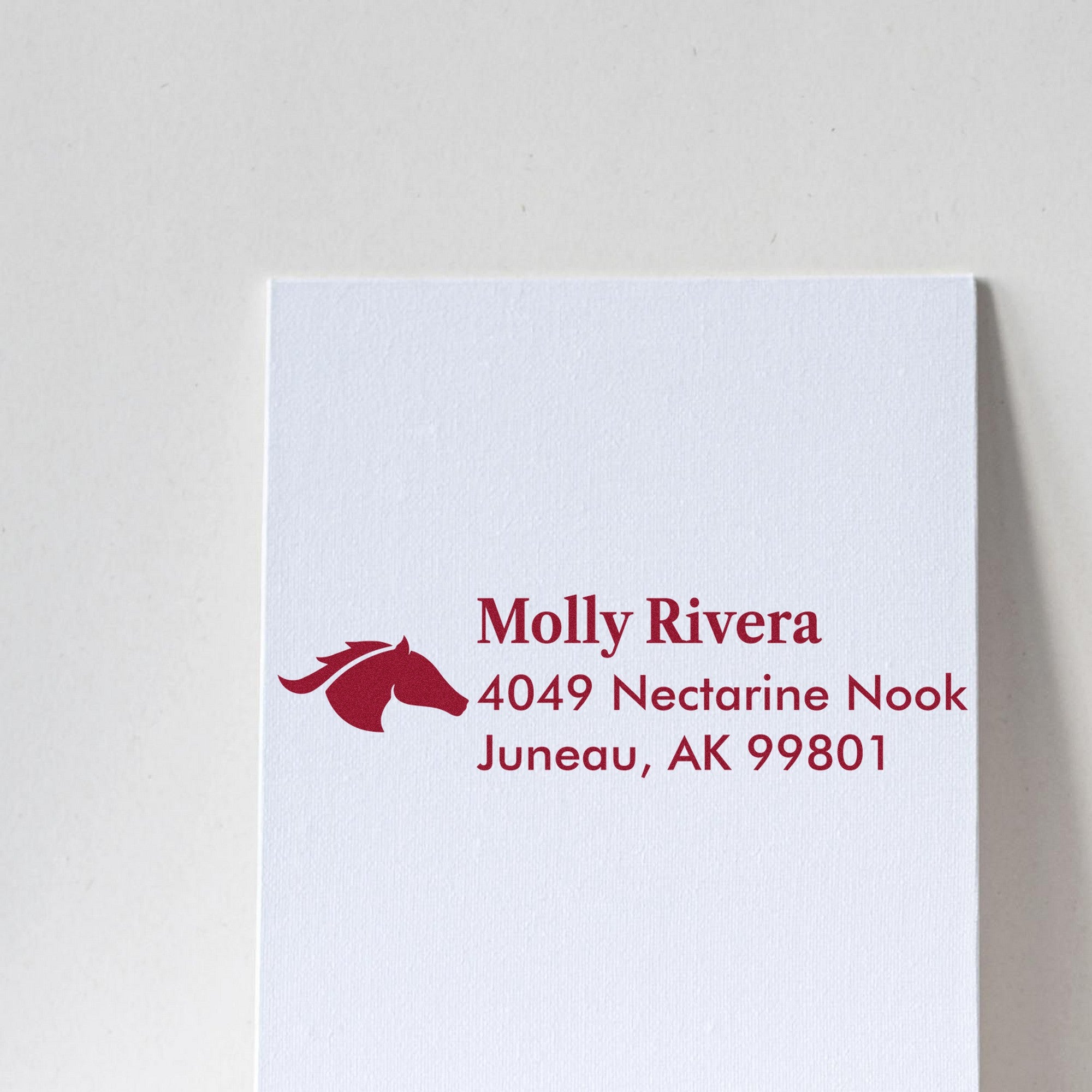 Slim Pre-Inked Ruby Red Horse Personalized Address Return Stamp