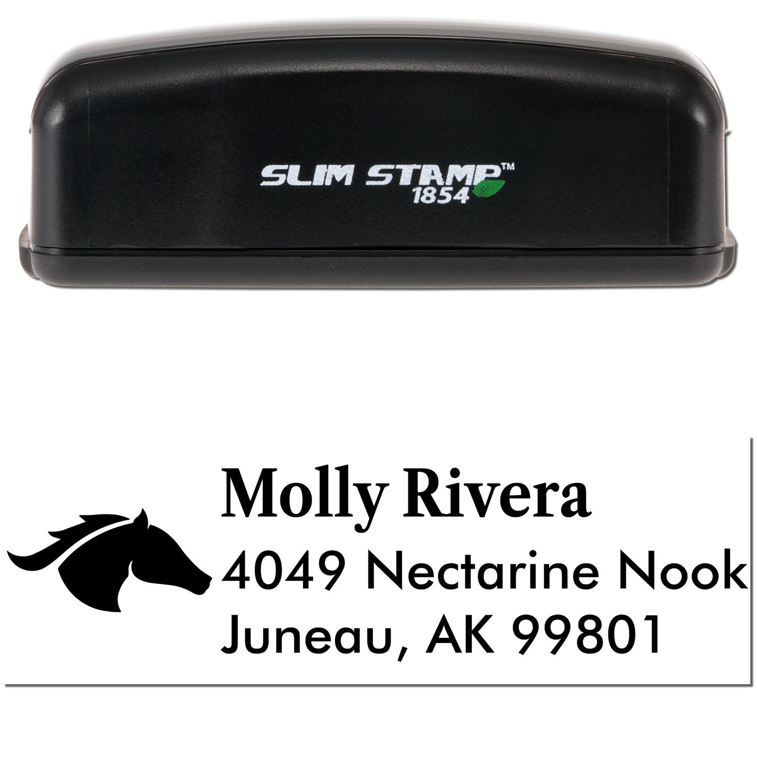 Slim Pre-Inked Ruby Red Horse Personalized Address Return Stamp