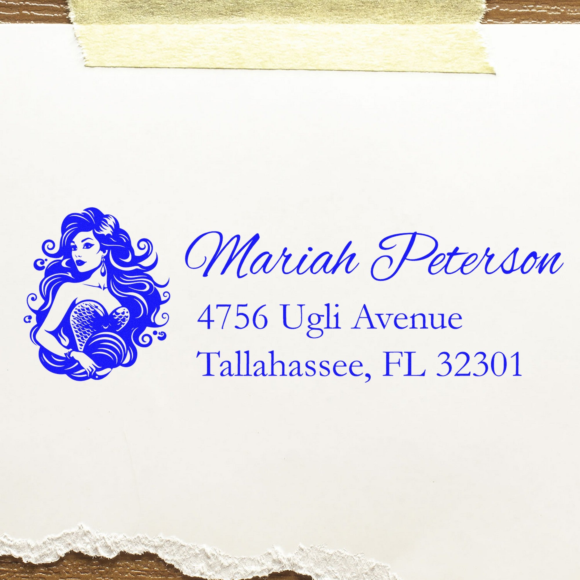 Mermaid's Charm Custom Name and Address Rubber Stamp