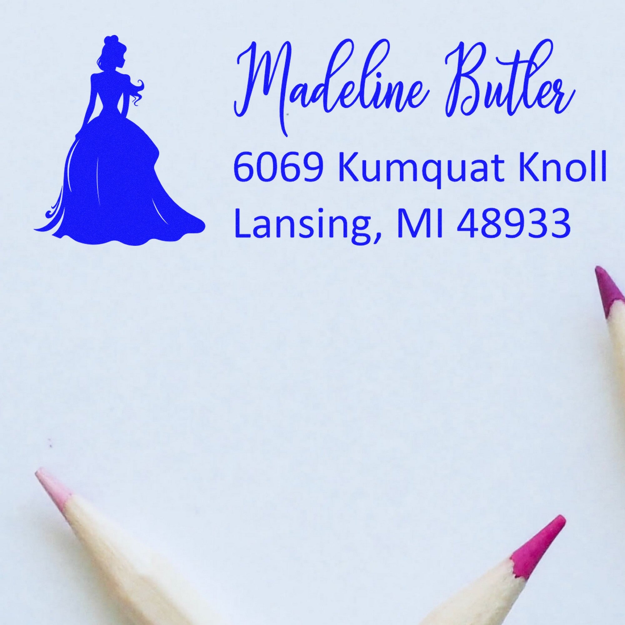 Slim Pre-Inked Celestial Celeste Princess Handmade Return Address Stamp