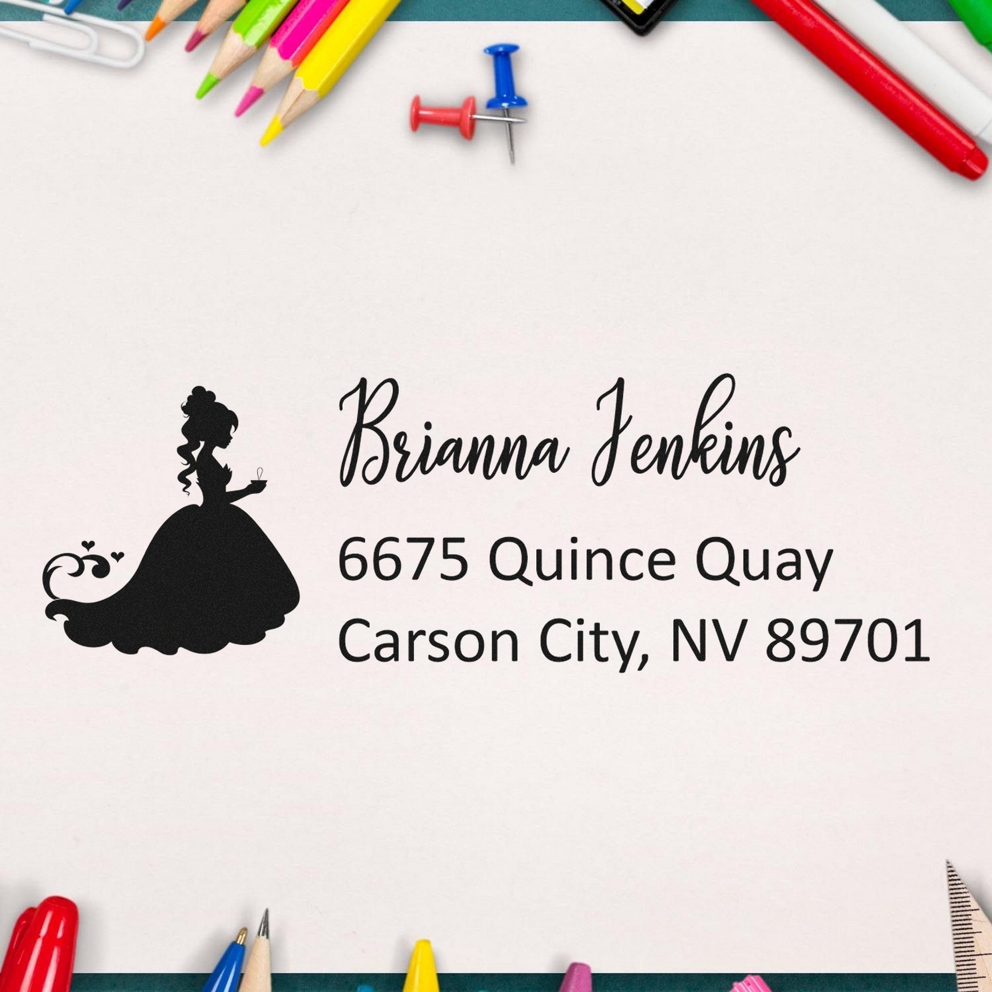 Slim Pre-Inked Luminous Lucinda Princess Handmade Mailing Address Stamp