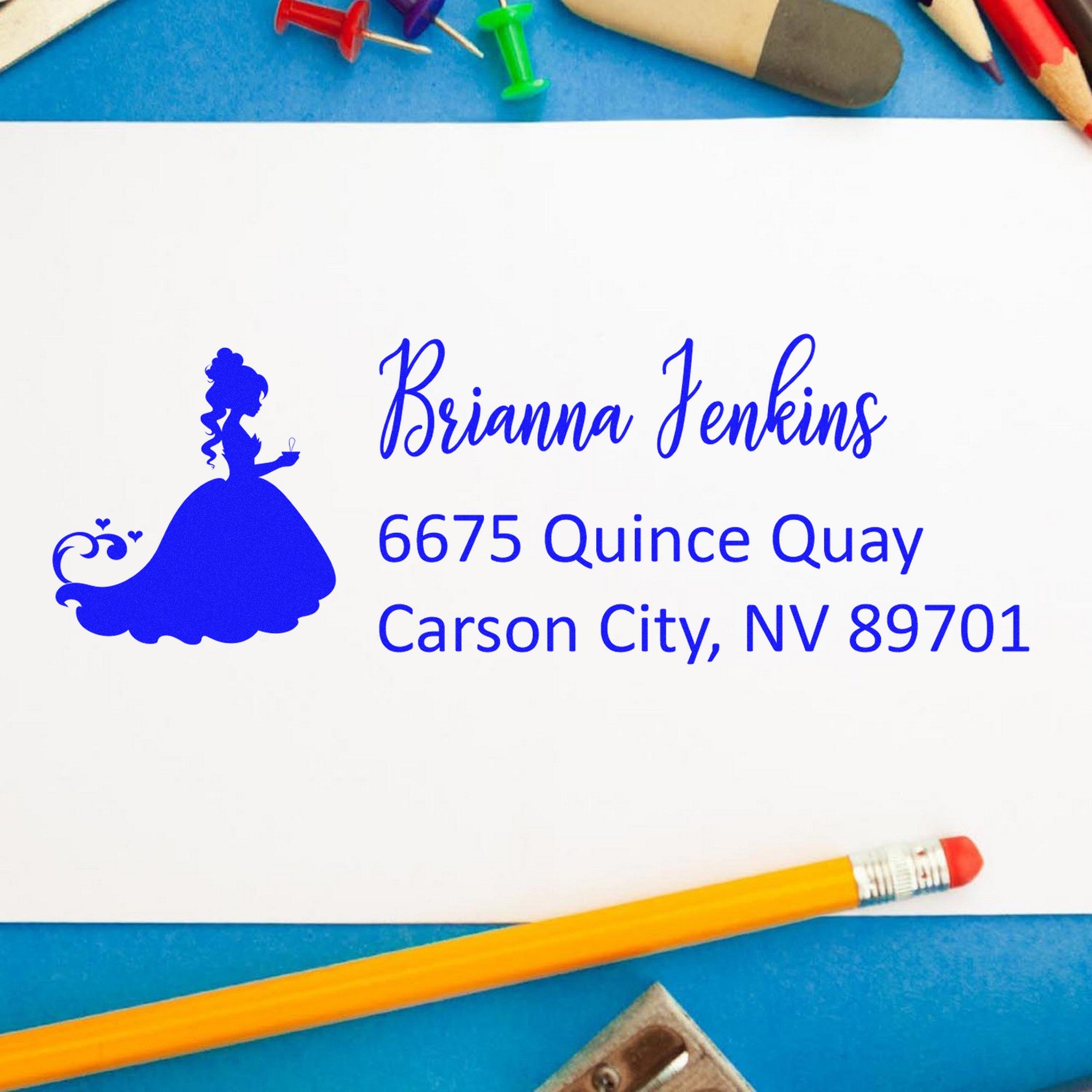 Slim Pre-Inked Luminous Lucinda Princess Handmade Mailing Address Stamp