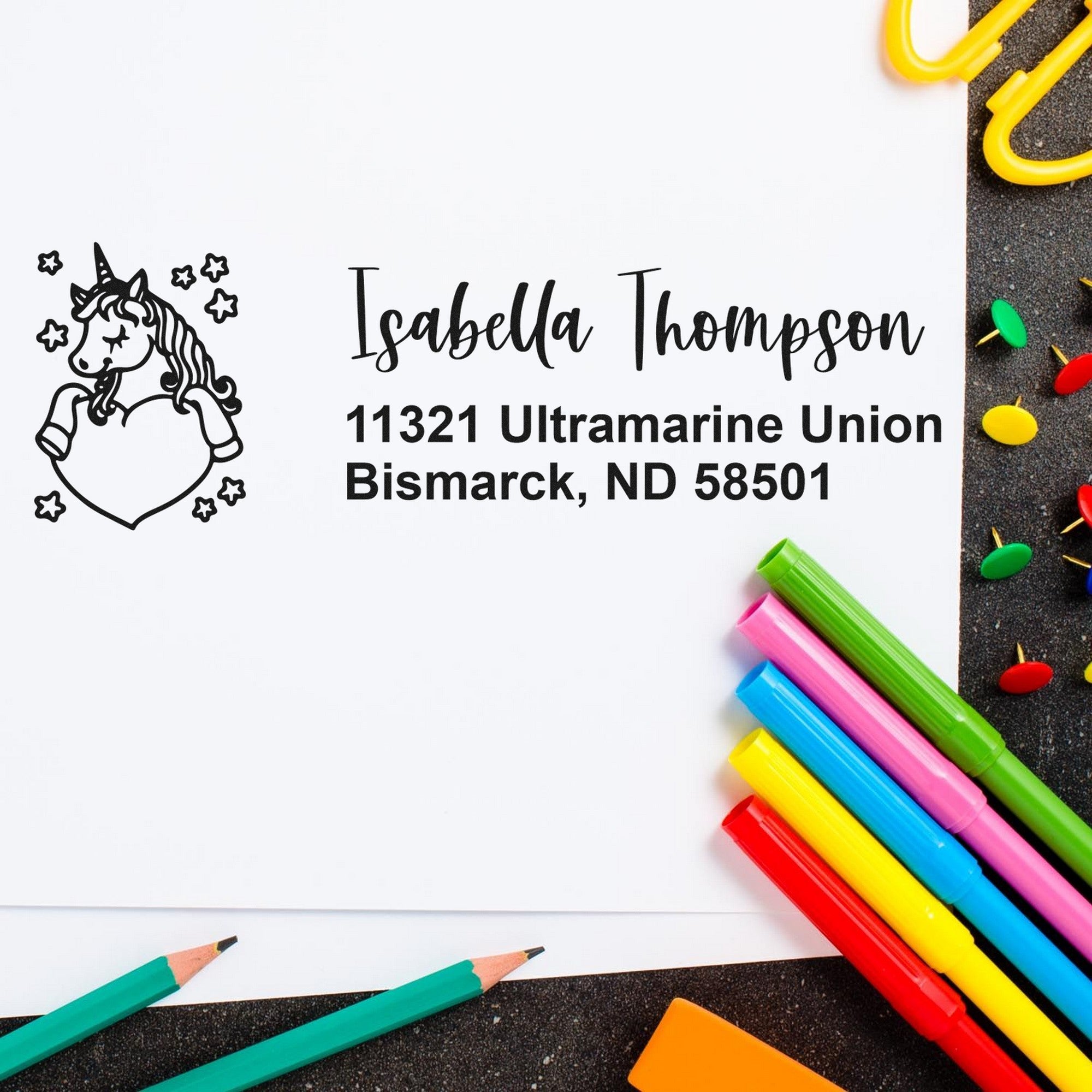 Mystic Moonbeam Unicorn Customize Name and Address Rubber Stamp