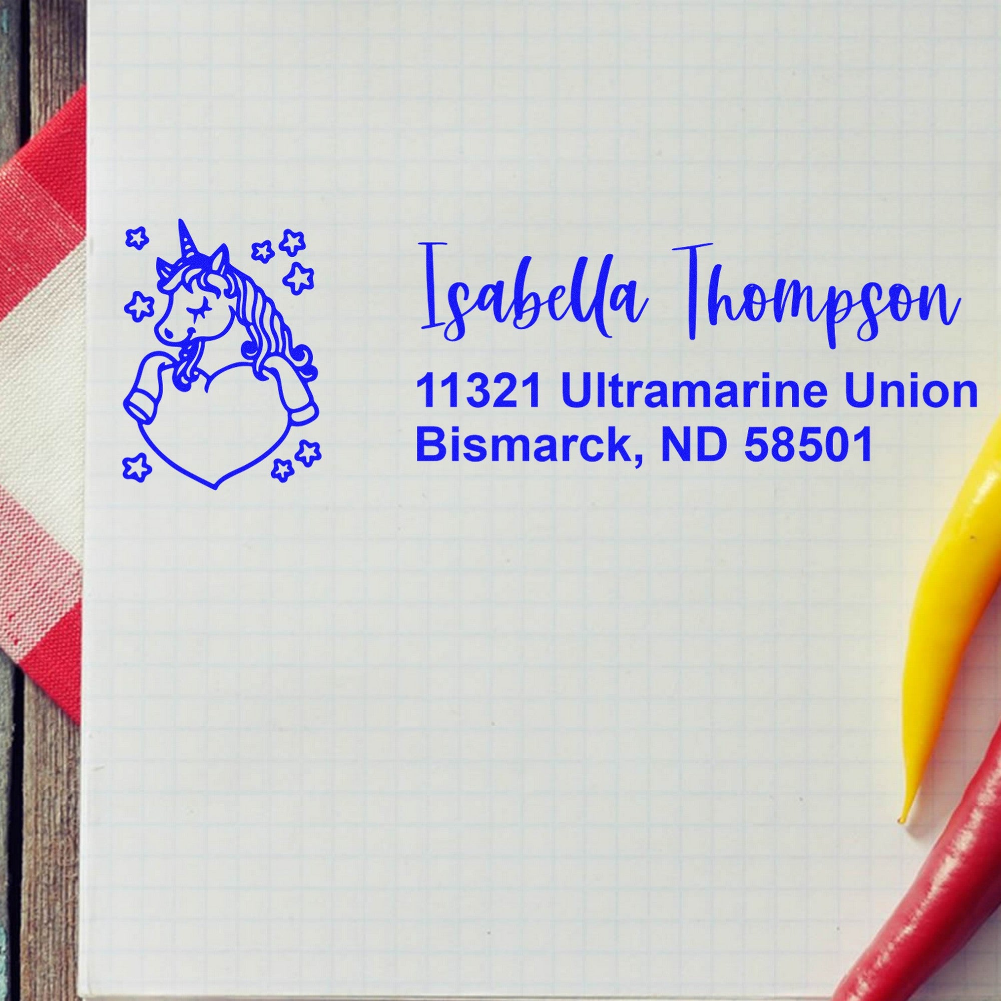 Mystic Moonbeam Unicorn Customize Name and Address Rubber Stamp