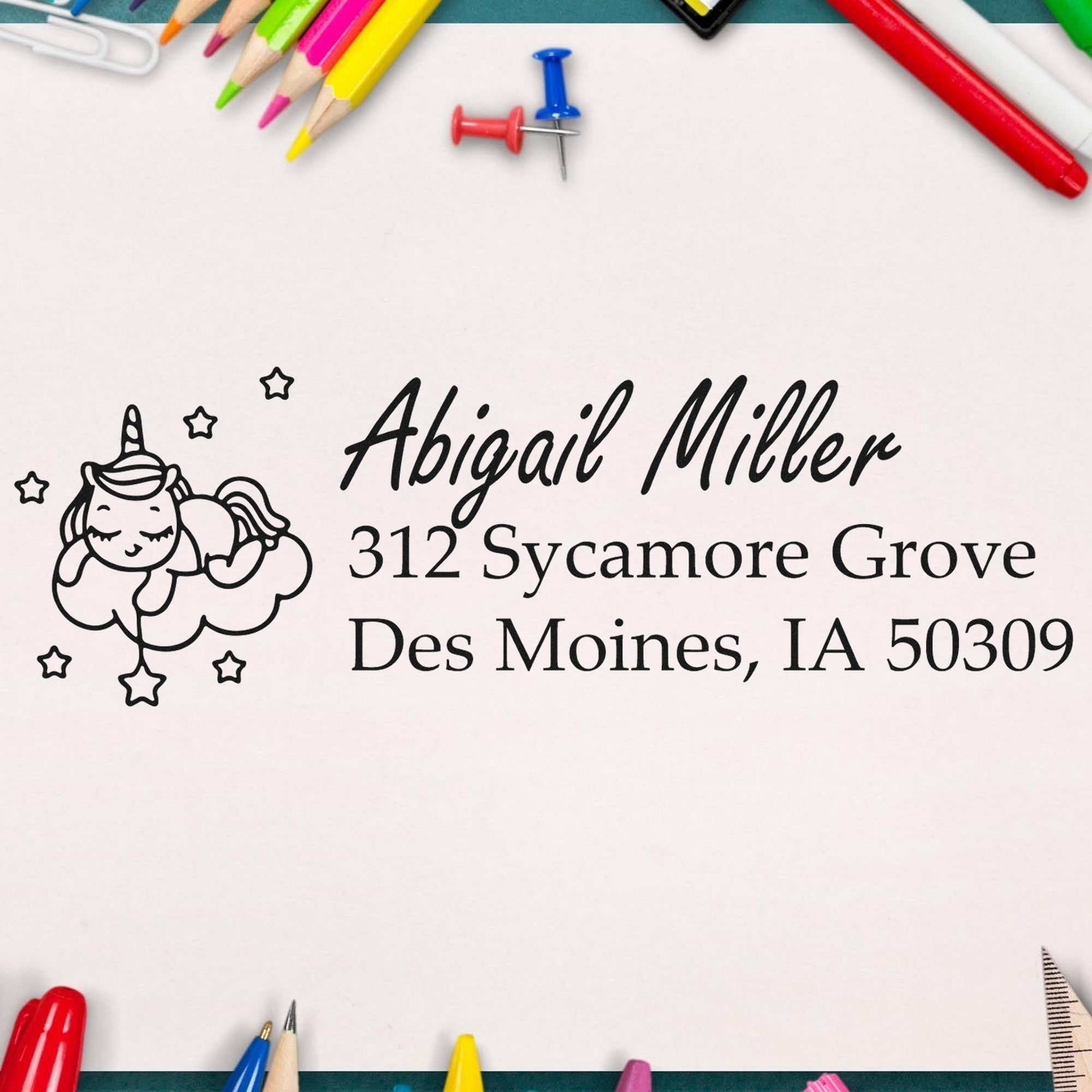 Opalescent Opalshine Unicorn Customizable Home Address Rubber Stamp