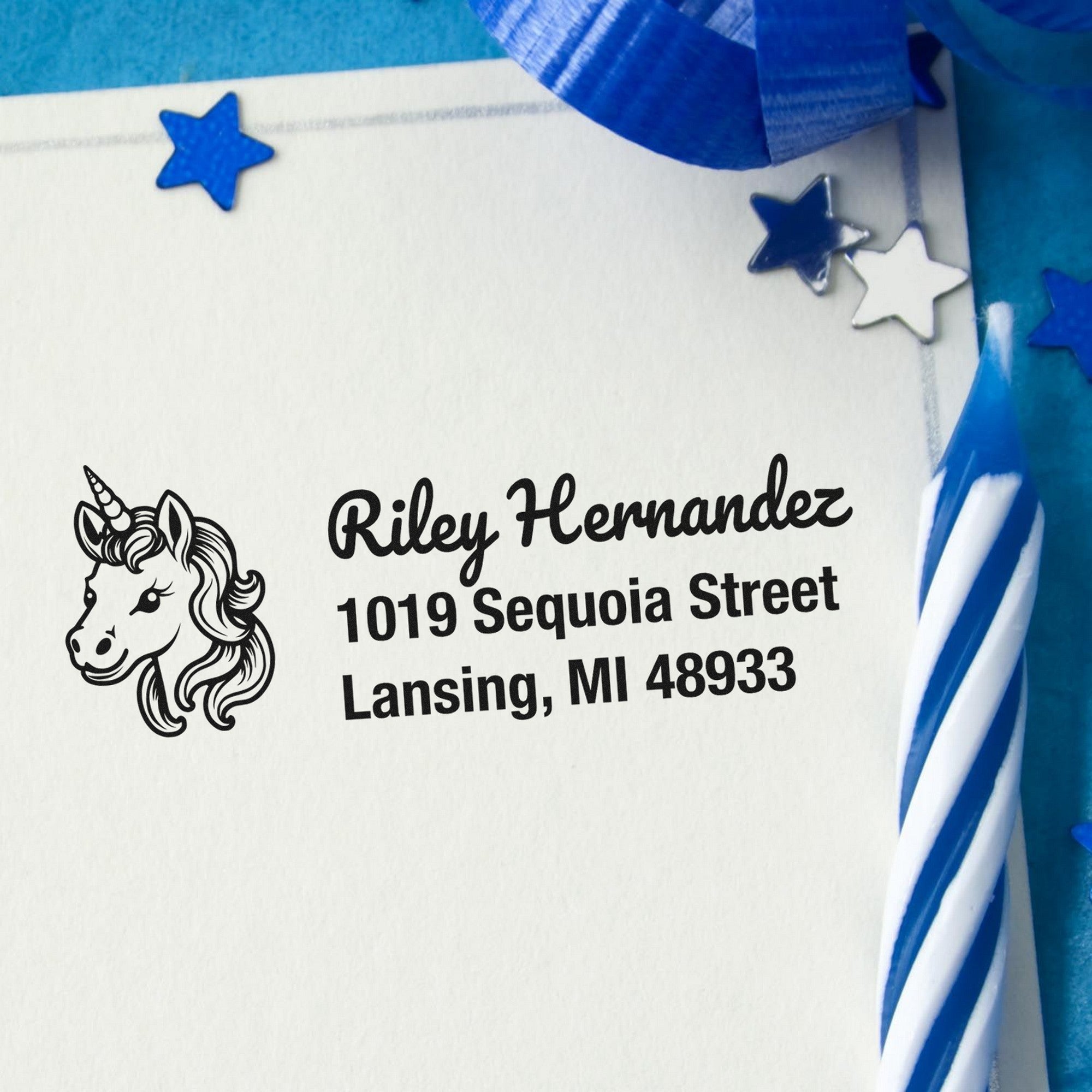 Moonlit Lunaflash Unicorn Personalized Address Rubber Stamp