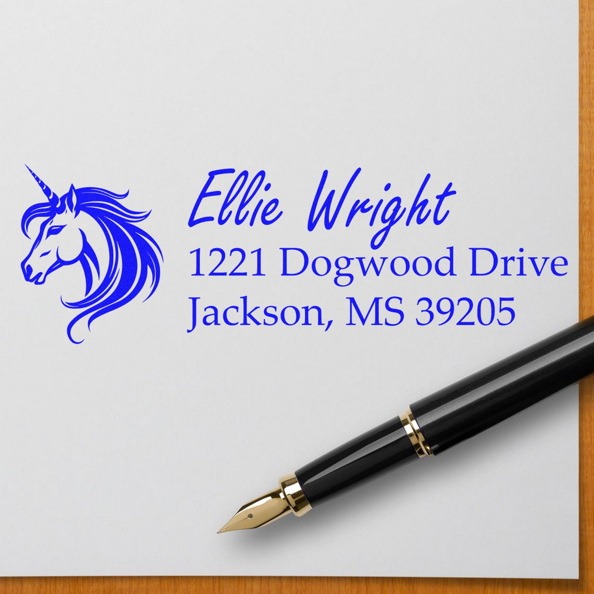 Dreamlike Mistymane Unicorn Personalized Name and Address Rubber Stamp