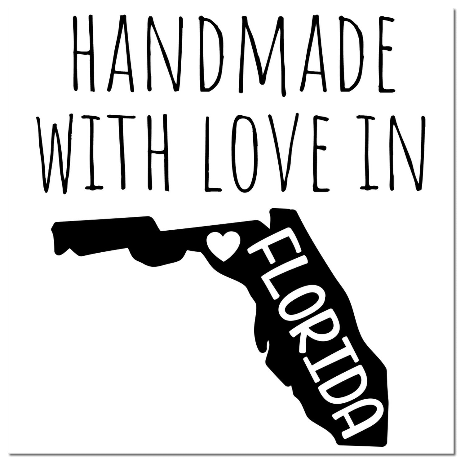 Wood Handle Florida Handmade with Love Rubber Stamp featuring a heart and Florida state outline, perfect for crafts and gifts.