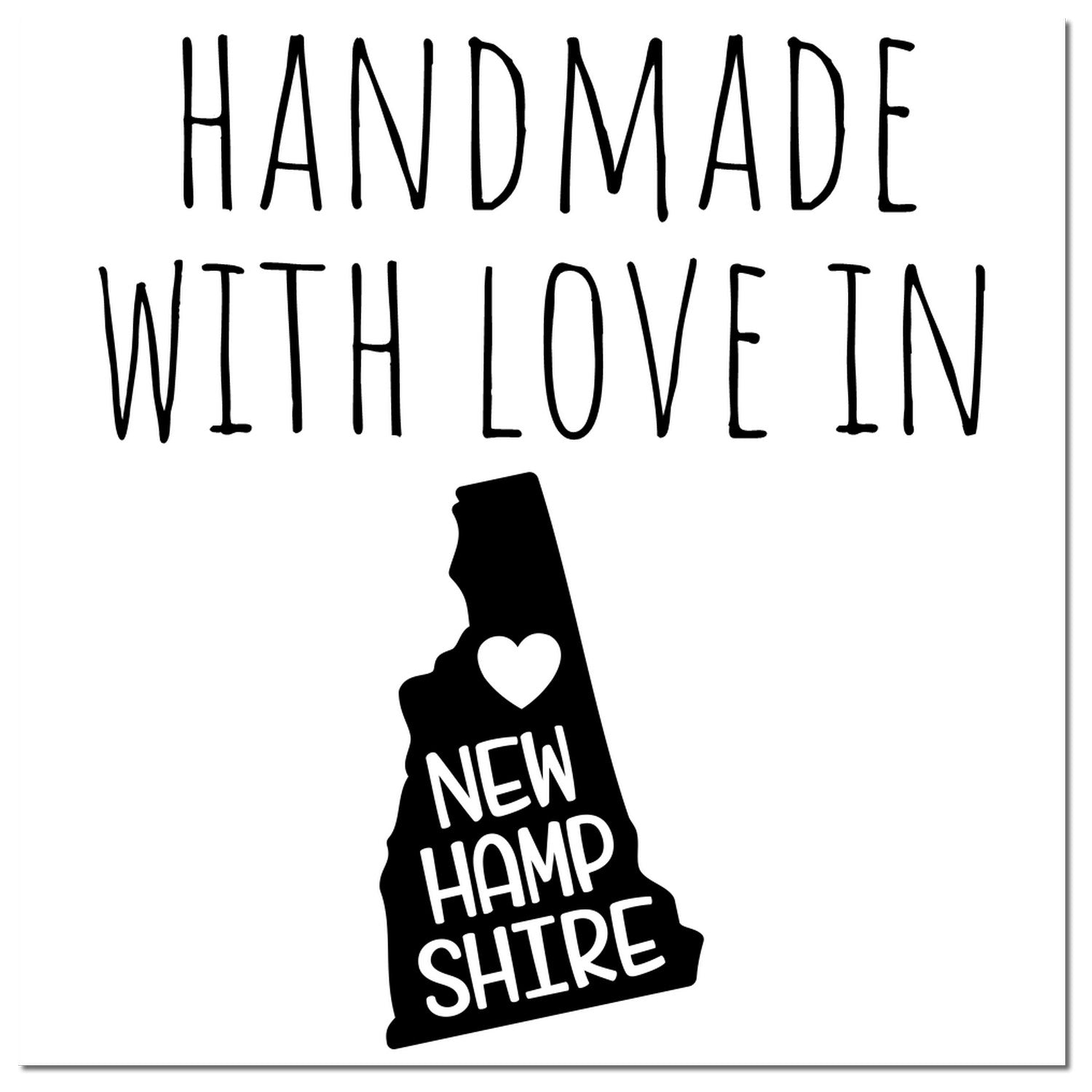 Wood Handle New Hampshire Handmade with Love Rubber Stamp featuring a heart and state outline design, perfect for crafts and gifts.