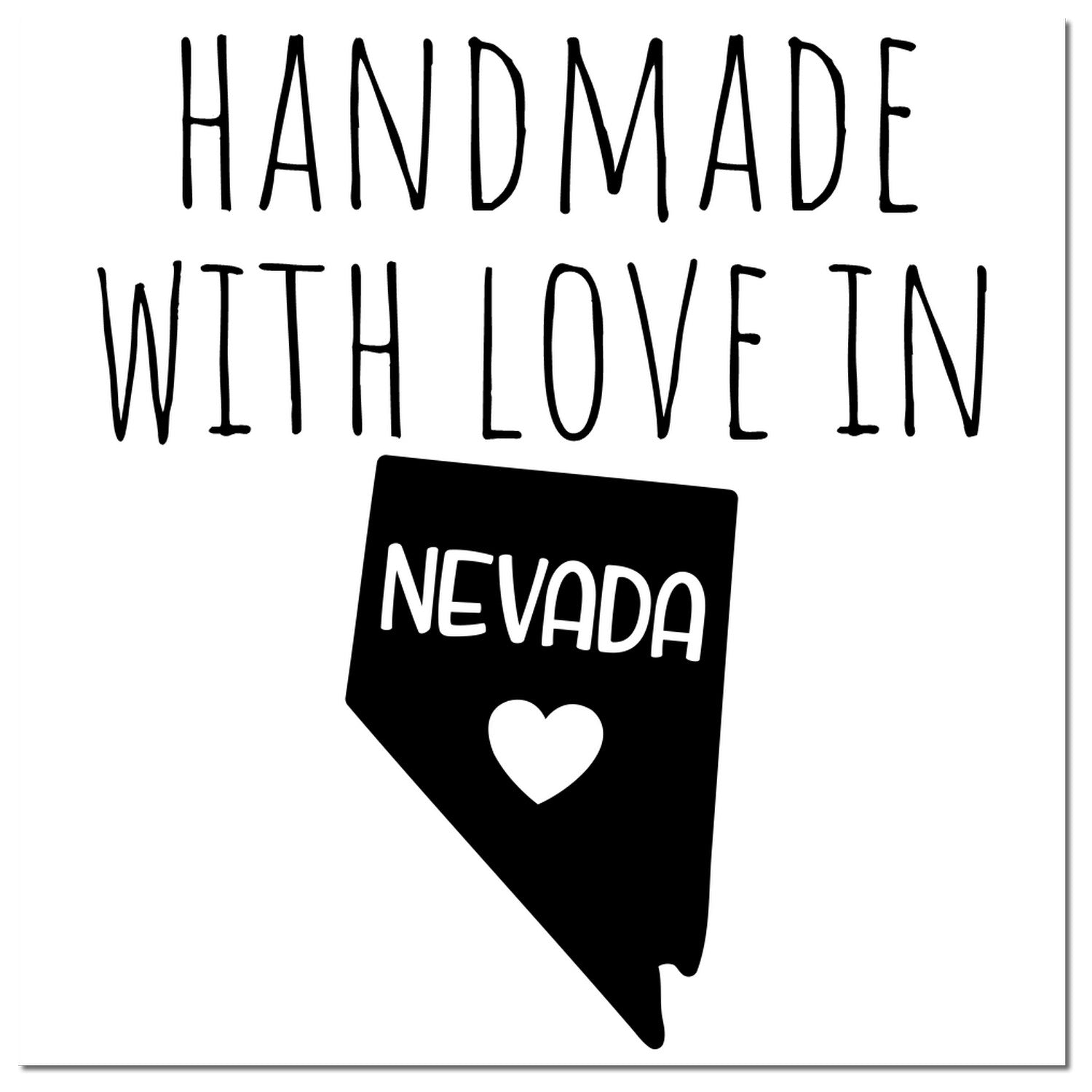 Self-Inking Nevada Handmade with Love Stamp featuring a black silhouette of Nevada with Handmade with Love text and a heart. Perfect for crafts and gifts.