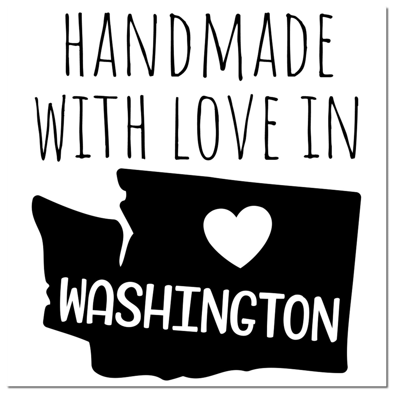 Wood Handle Washington Handmade with Love Rubber Stamp featuring a heart and state outline design, perfect for crafts and gifts.