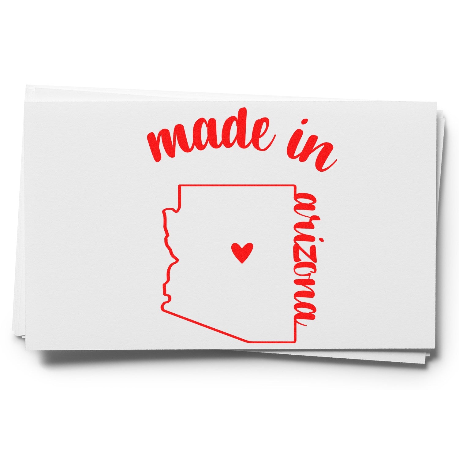 Self-Inking Handmade with Love in Arizona Stamp featuring a red heart and Arizona outline, perfect for crafts and gifts. Durable design for personalized projects.