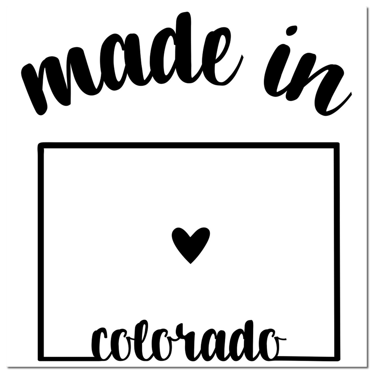 Slim Pre-Inked Stamp Colorado Made in Stamp featuring bold Made in Colorado text with a heart symbol in the center. Perfect for adding a personal touch to your projects.