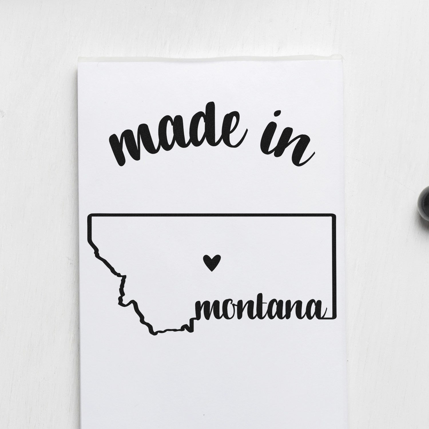 Self-Inking Handmade with Love in Montana Stamp featuring a heart and Montana outline, perfect for crafts and gifts.