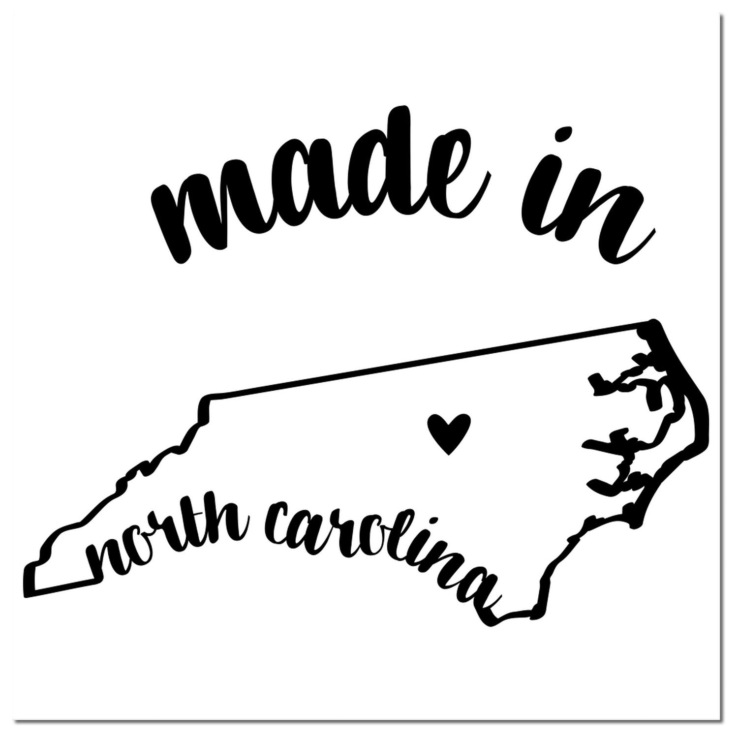 Self-Inking Handmade with Love in North Carolina Stamp featuring a black outline of North Carolina with a heart, perfect for crafts and gifts.