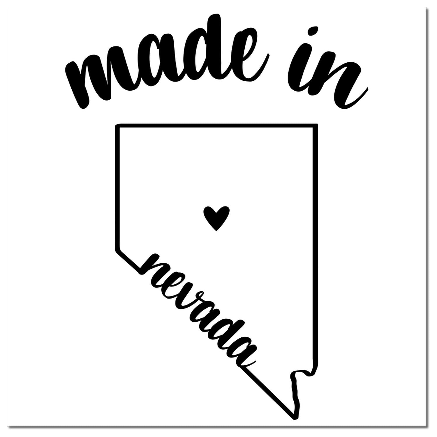 Made in Nevada Stamp Pre-Inked featuring a black outline of Nevada with a heart in the center, and 'made in' text above. Perfect for adding a personal touch to your projects.