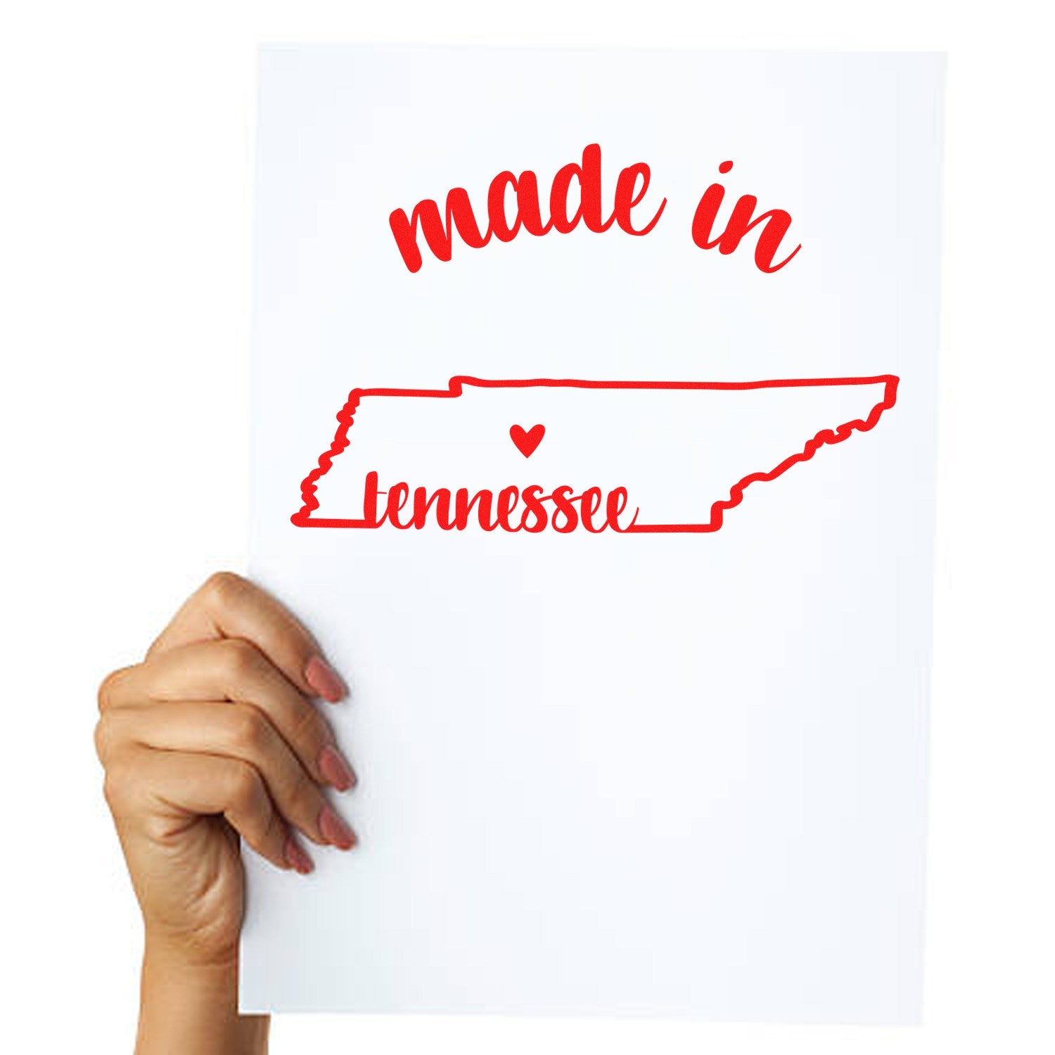 Self-Inking Handmade with Love in Tennessee Stamp featuring a red outline of Tennessee with a heart, perfect for crafts and gifts.