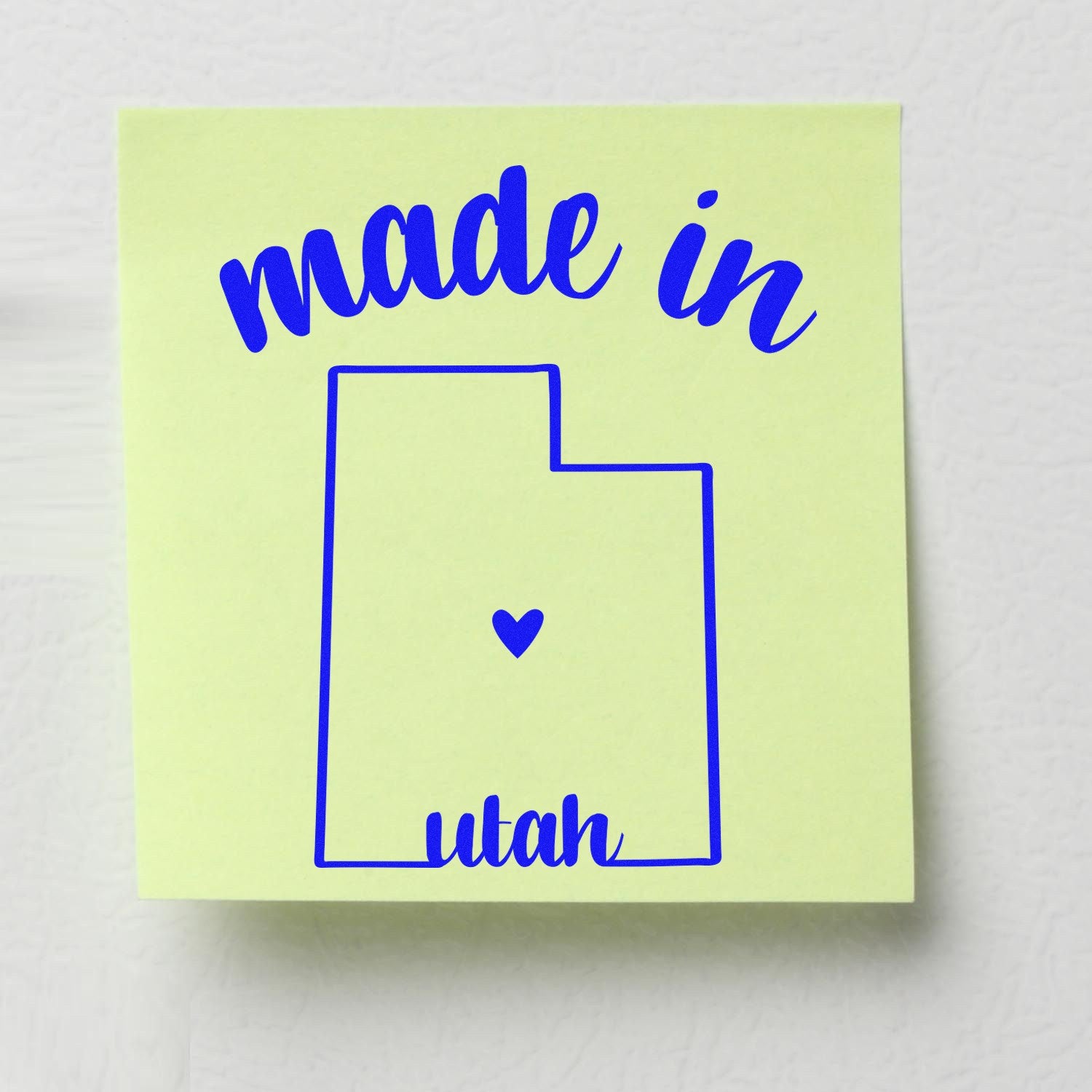 Slim Pre-Inked Stamp Utah Made in Stamp featuring a blue outline of Utah with 'made in' text on a light green background.