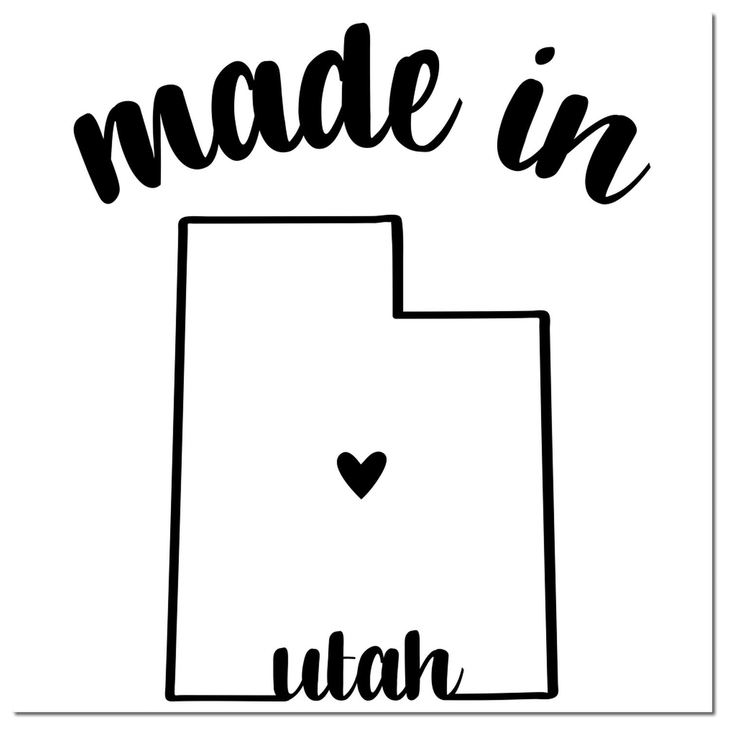 Self-Inking Handmade with Love in Utah Stamp featuring 'Made in Utah' text with a heart inside the state outline. Perfect for crafts and gifts. Black ink, easy to use.