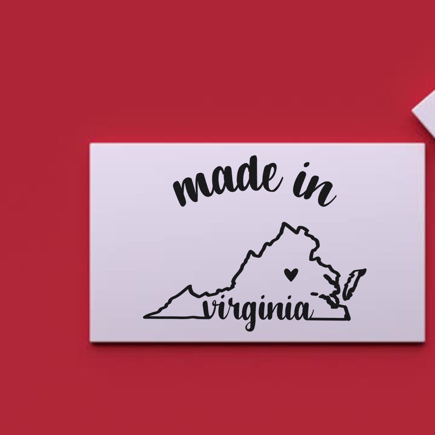 Slim Pre-Inked Stamp Virginia Made in Stamp featuring a black outline of Virginia with 'made in' text on a red background. Perfect for crafts and stationery.