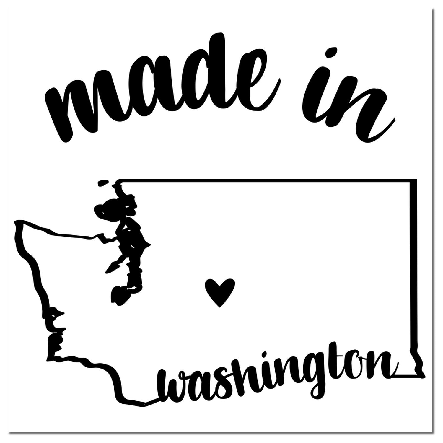 Self-Inking Handmade with Love in Washington Stamp featuring a black outline of Washington state with a heart, perfect for crafts and gifts.