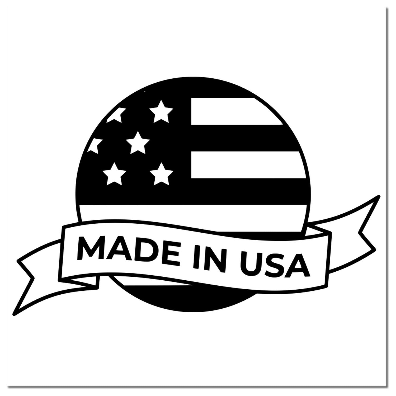 Wood Handle Patriot Seal Of Quality Rubber Stamp featuring a circular design with stars and stripes, and Made in USA text on a banner. Perfect for adding a patriotic touch to your projects.