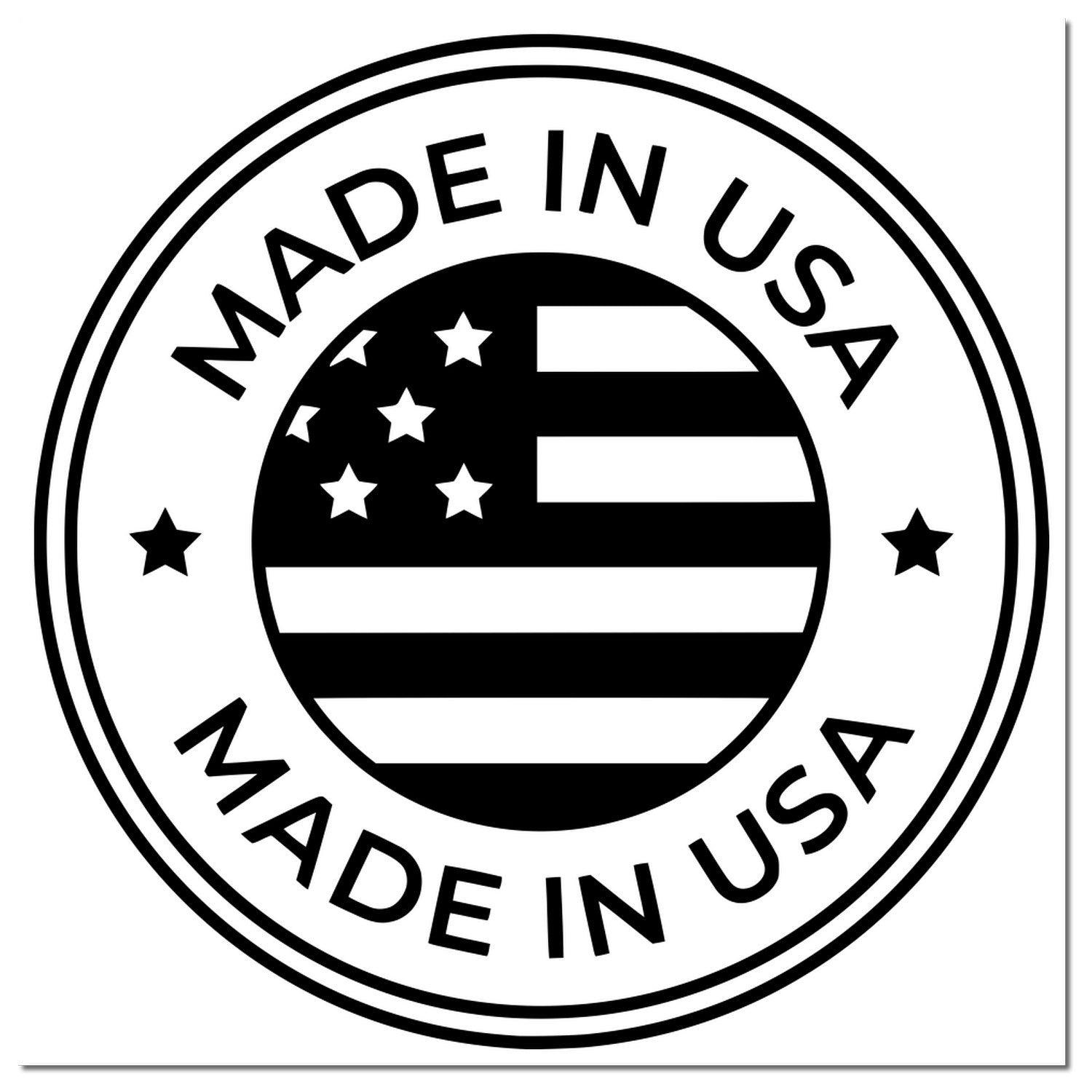 Wood Handle Patriotic Seal Rubber Stamp featuring a circular Made in USA design with stars and stripes. Perfect for adding a patriotic touch to crafts and documents.