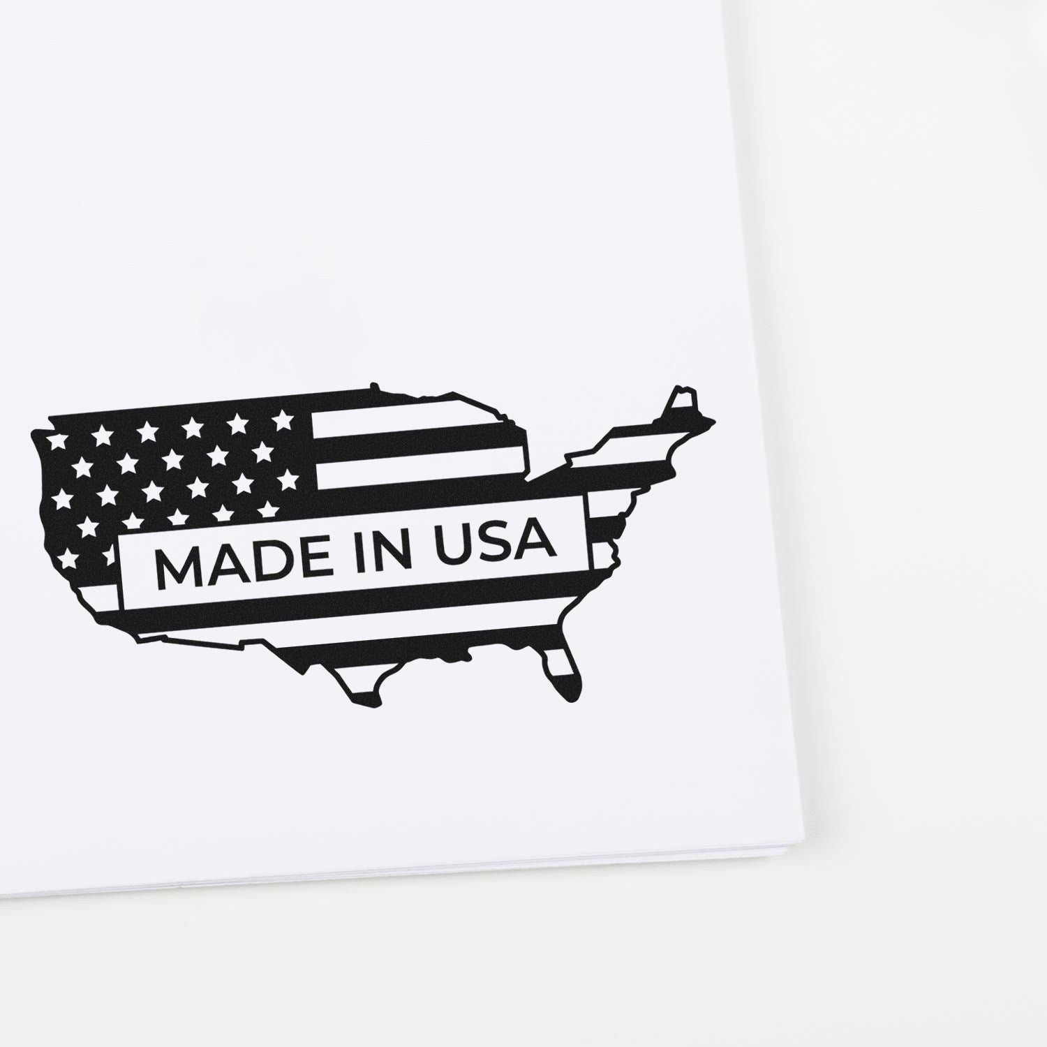 Wood Handle Patriotic USA Seal Rubber Stamp featuring a map of the USA with stars and stripes, and Made in USA text. Perfect for adding a patriotic touch to crafts and documents.