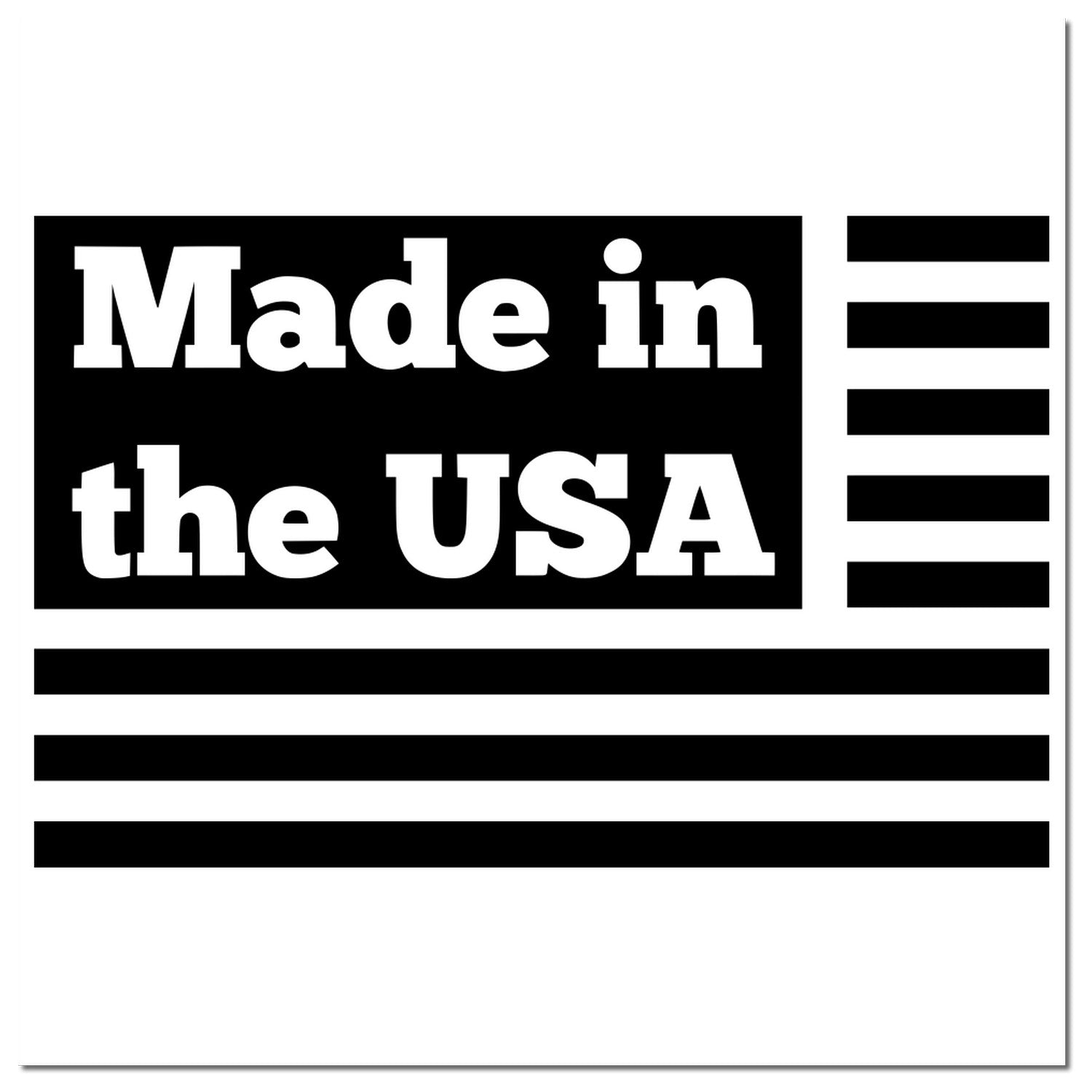 PSI Pre-Inked Patriotic Pride Made in the USA Stamp featuring bold black text and stripes resembling the American flag design.