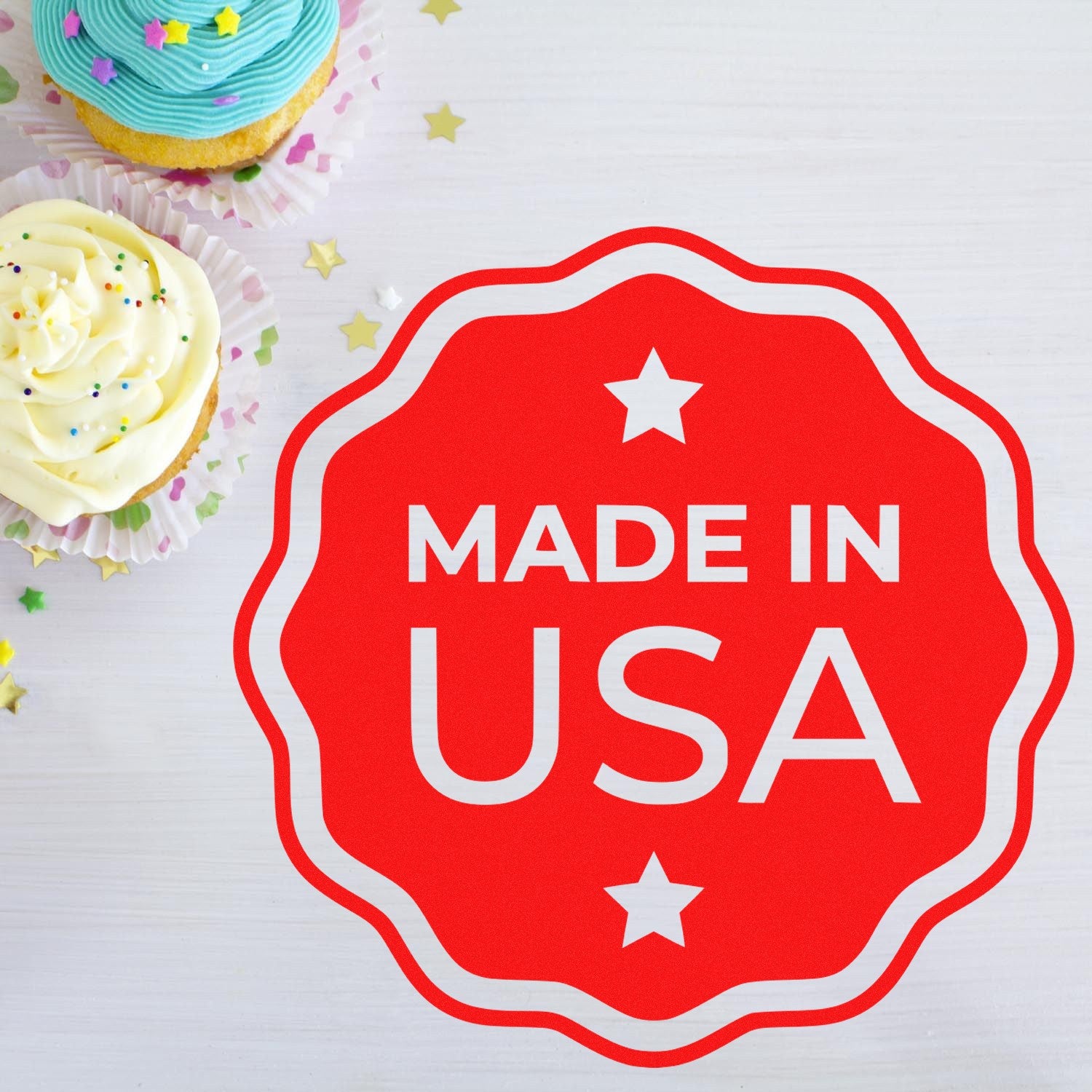 Wood Handle USA Craftsmanship Seal Rubber Stamp with 'Made in USA' design, featuring a classic wooden handle and red seal imprint, perfect for adding a patriotic touch to crafts.