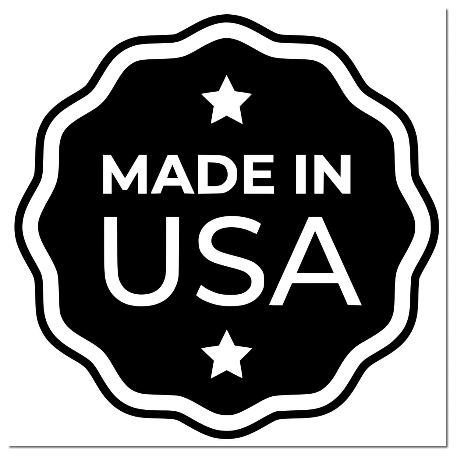 Wood Handle USA Craftsmanship Seal Rubber Stamp with 'Made in USA' design, featuring a black circular seal with stars and bold white text.