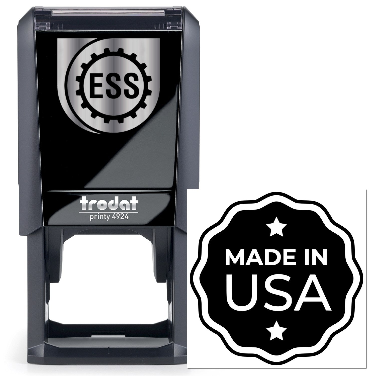 Self-Inking USA Craftsmanship Seal Stamp with Made in USA design, featuring a durable black casing and clear imprint. Perfect for professional use.