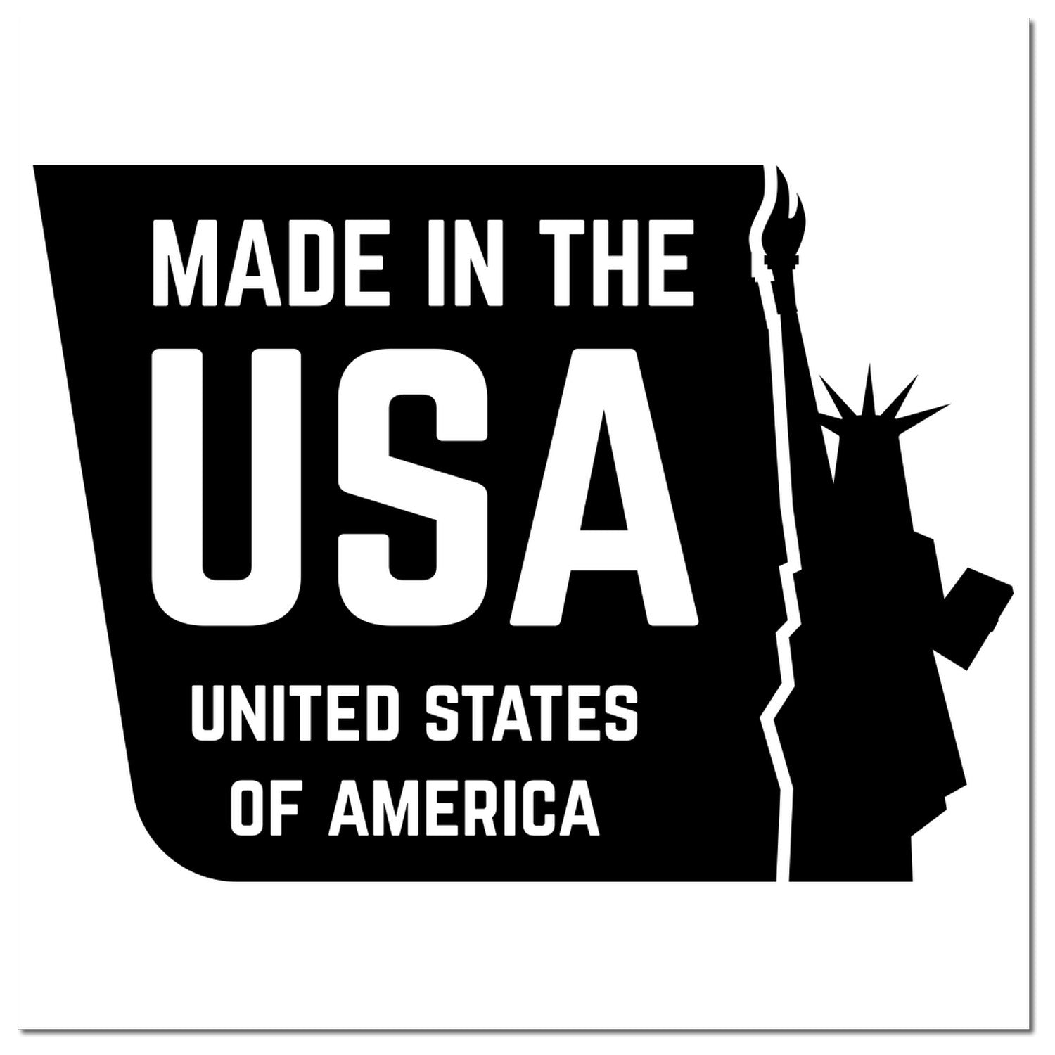 Wood Handle Liberty Made USA Rubber Stamp with 'Made in the USA' imprint, featuring a silhouette of the Statue of Liberty. Perfect for crafting and official documents.