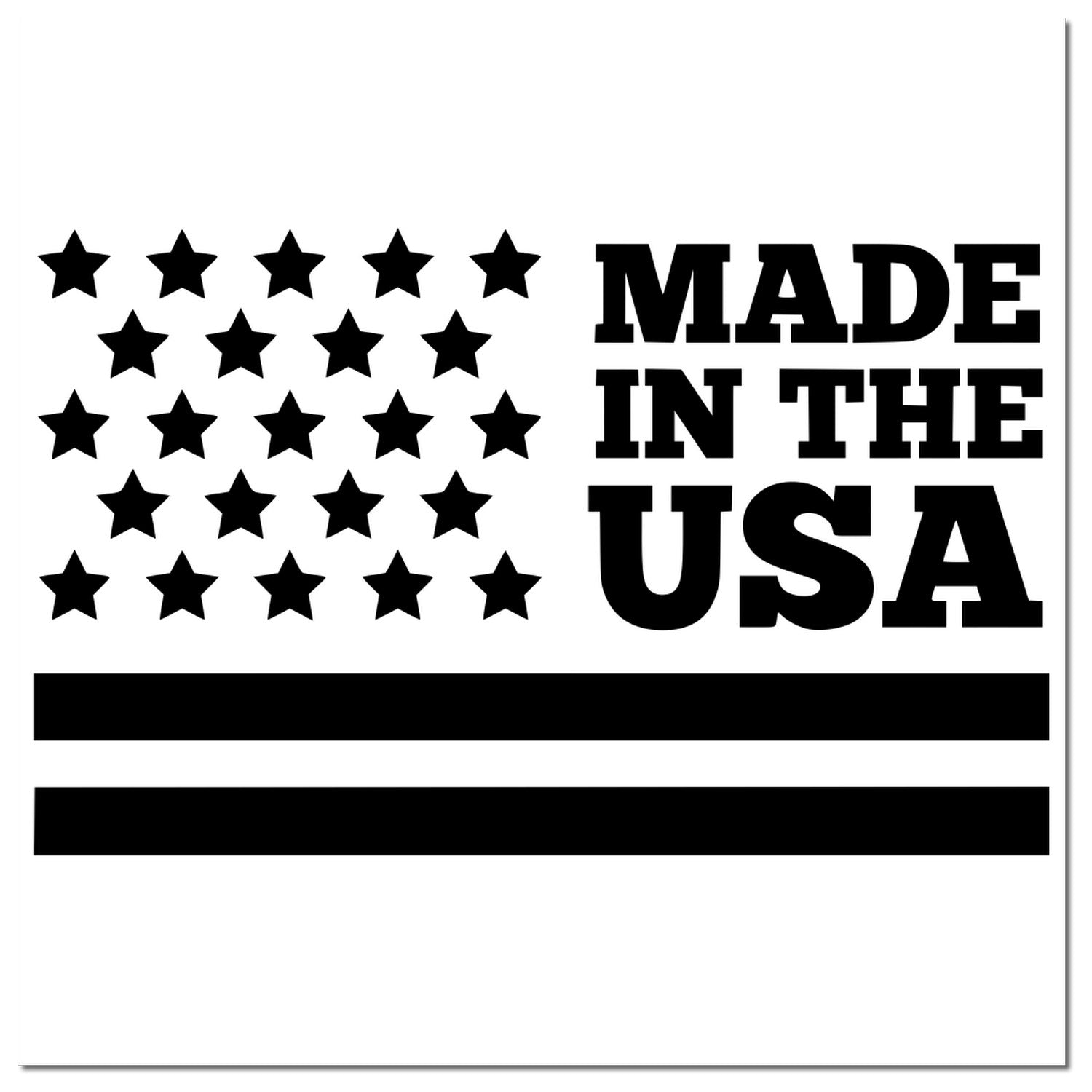 Self-Inking Patriot Pride Stamp featuring a black imprint of stars and stripes with 'Made in the USA' text, symbolizing American pride and craftsmanship.