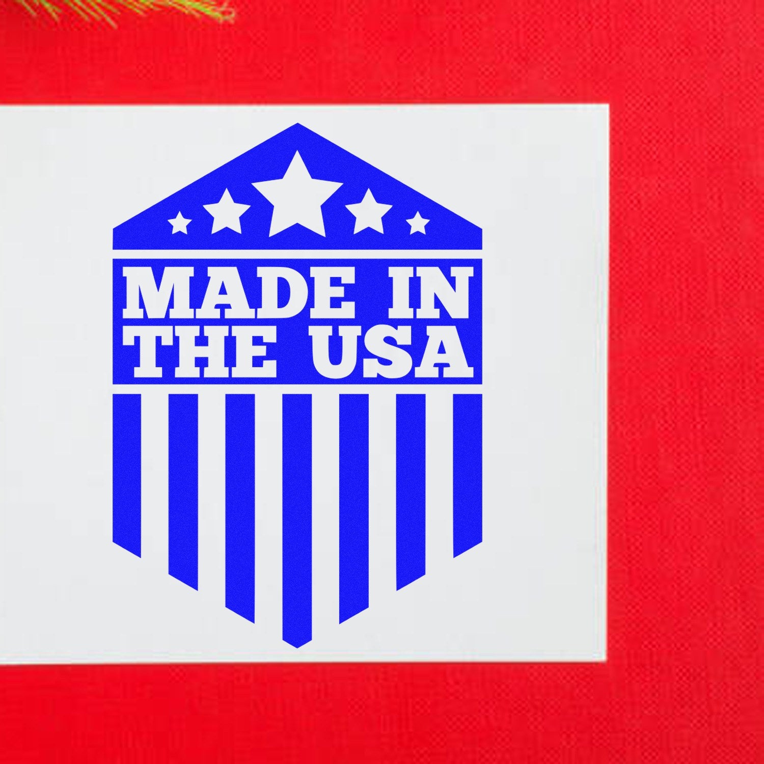 Slim Pre-Inked Patriotic Pride Seal Stamp featuring a blue 'Made in the USA' design with stars and stripes on a red background.