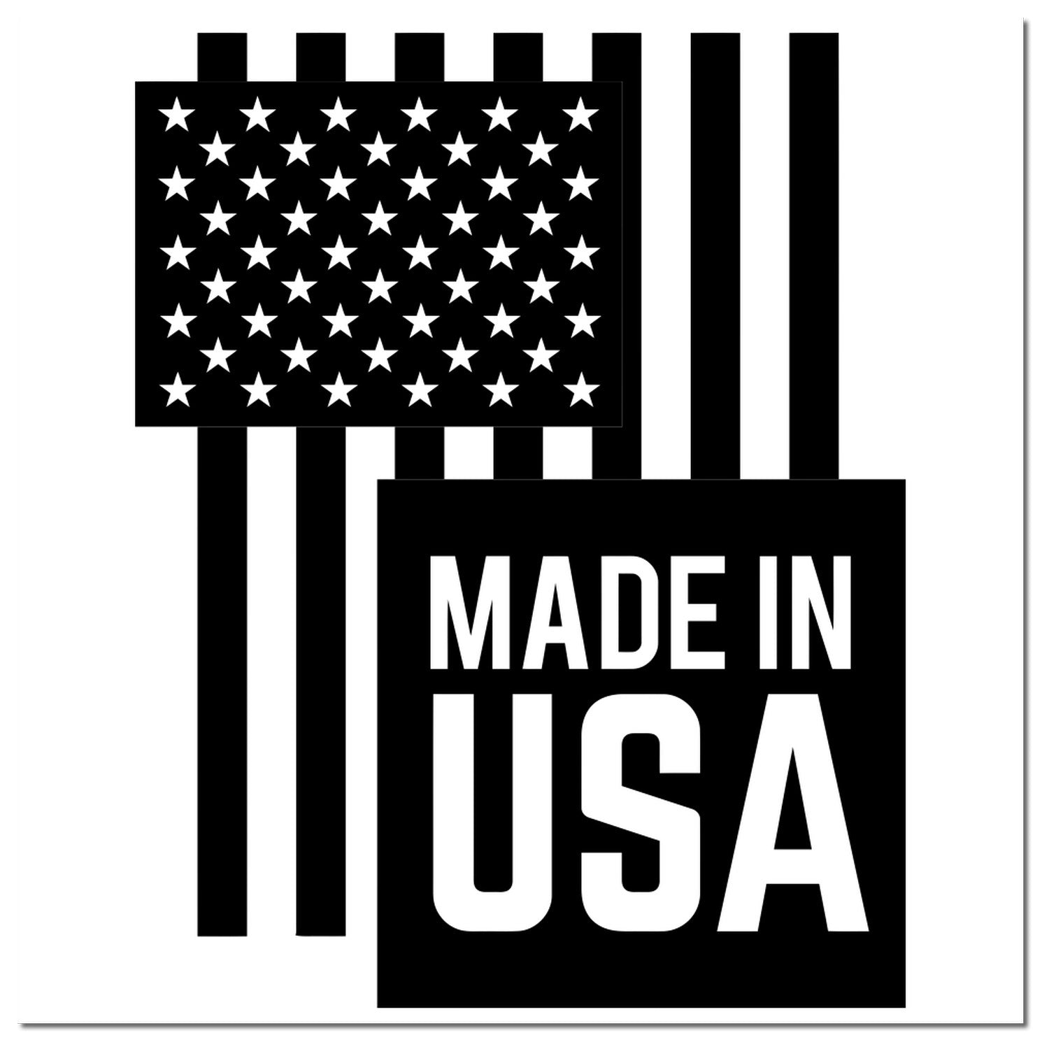 Self-Inking USA Patriotic Pride Stamp featuring a bold black and white design with stars and stripes, and Made in USA text. Perfect for adding a patriotic touch to your projects.