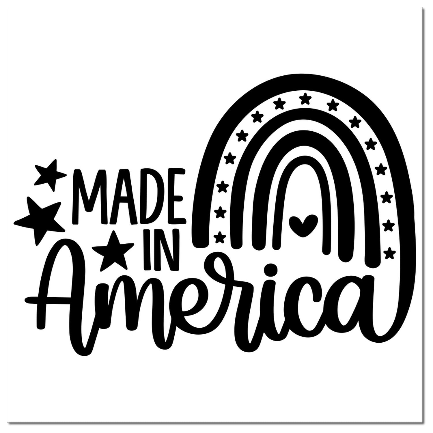 Wood Handle American Pride Rainbow Rubber Stamp featuring Made in America text with stars and a rainbow design. Perfect for patriotic crafts and projects.